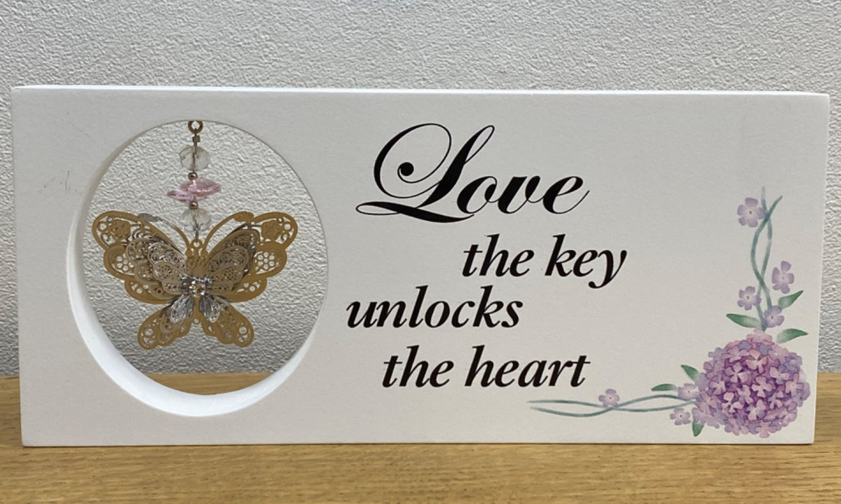 Love Wooden Plaque with Butterfly Charm