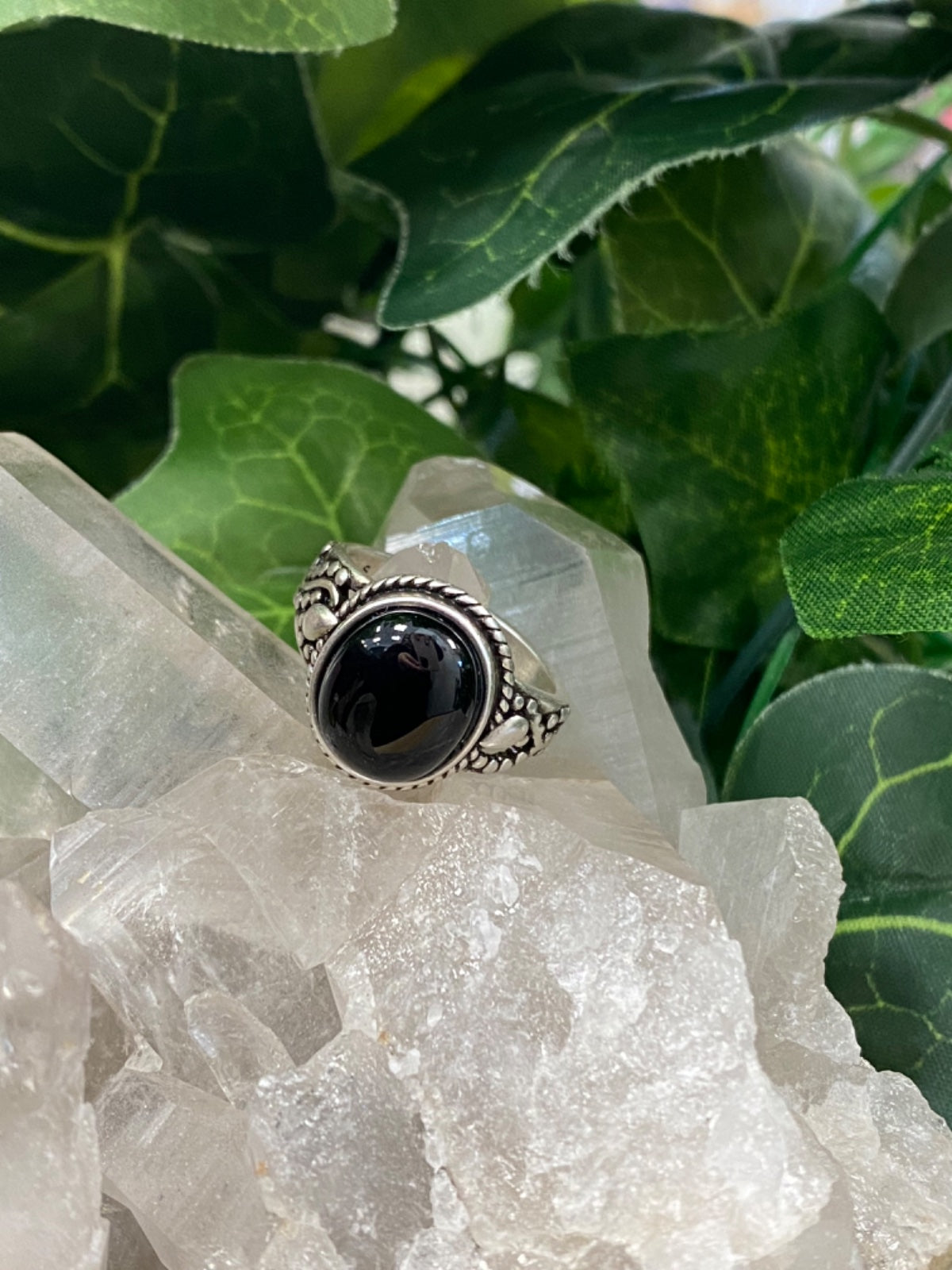 Black Agate Oval Ring Size 9