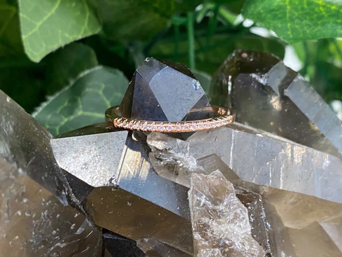 Rose Gold Ring with Small Diamantes Size 13