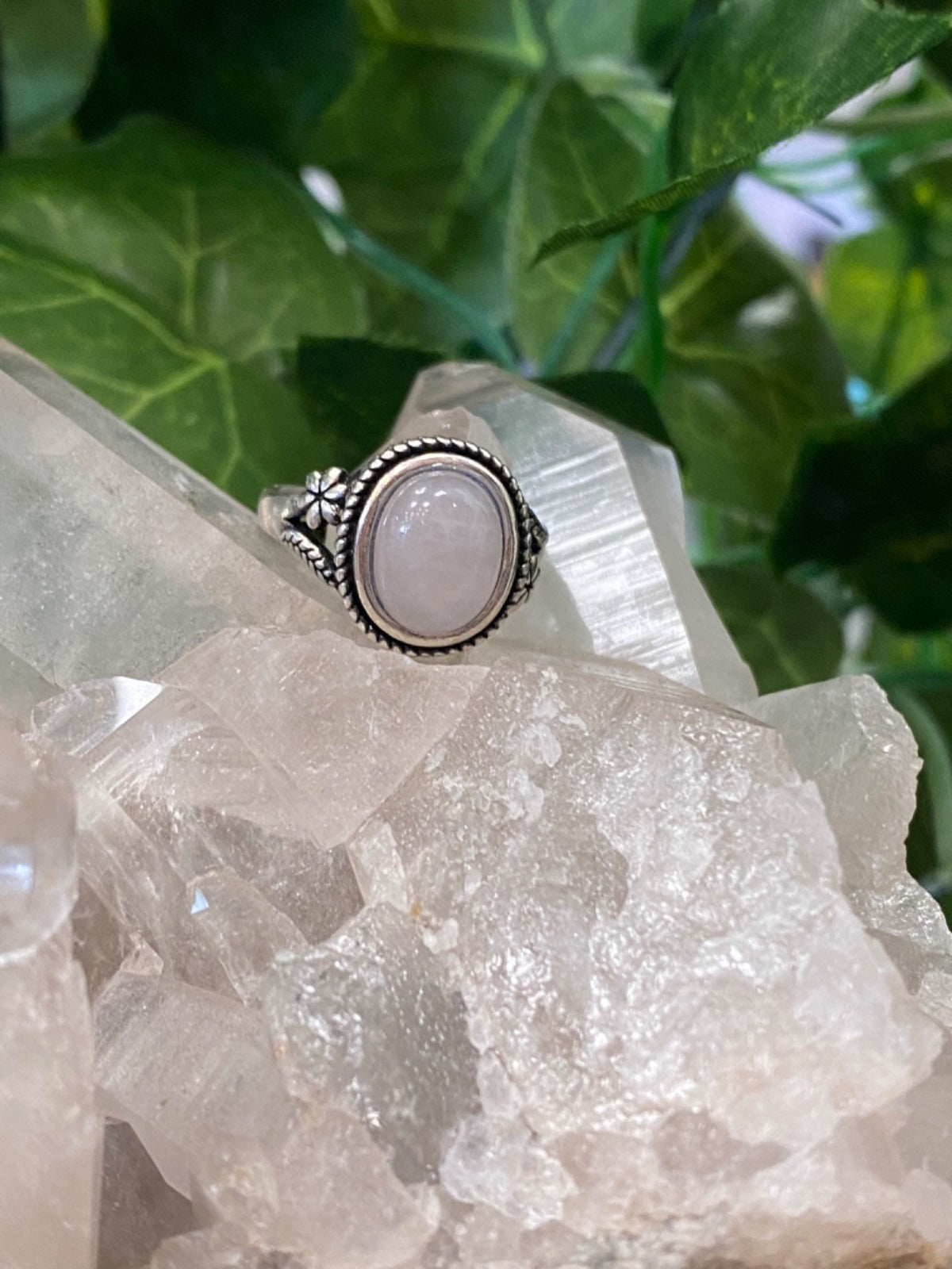 Rose Quartz Oval Ring - Size 7