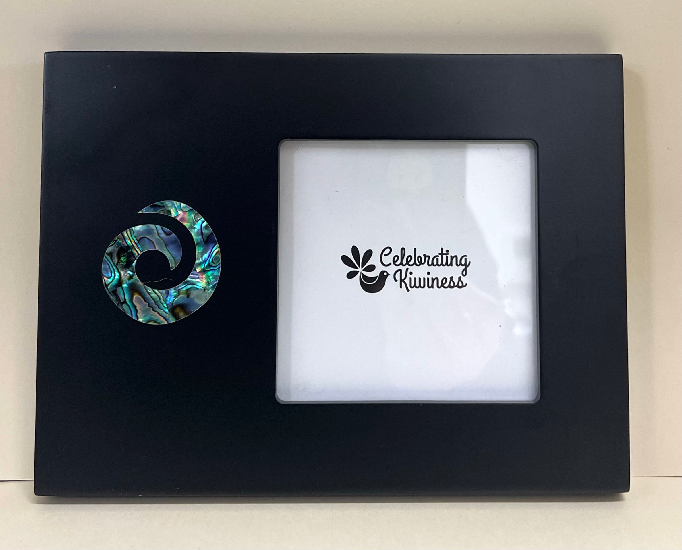 Medium Pāua Shell Koru Photo Frame Black Kiwiana