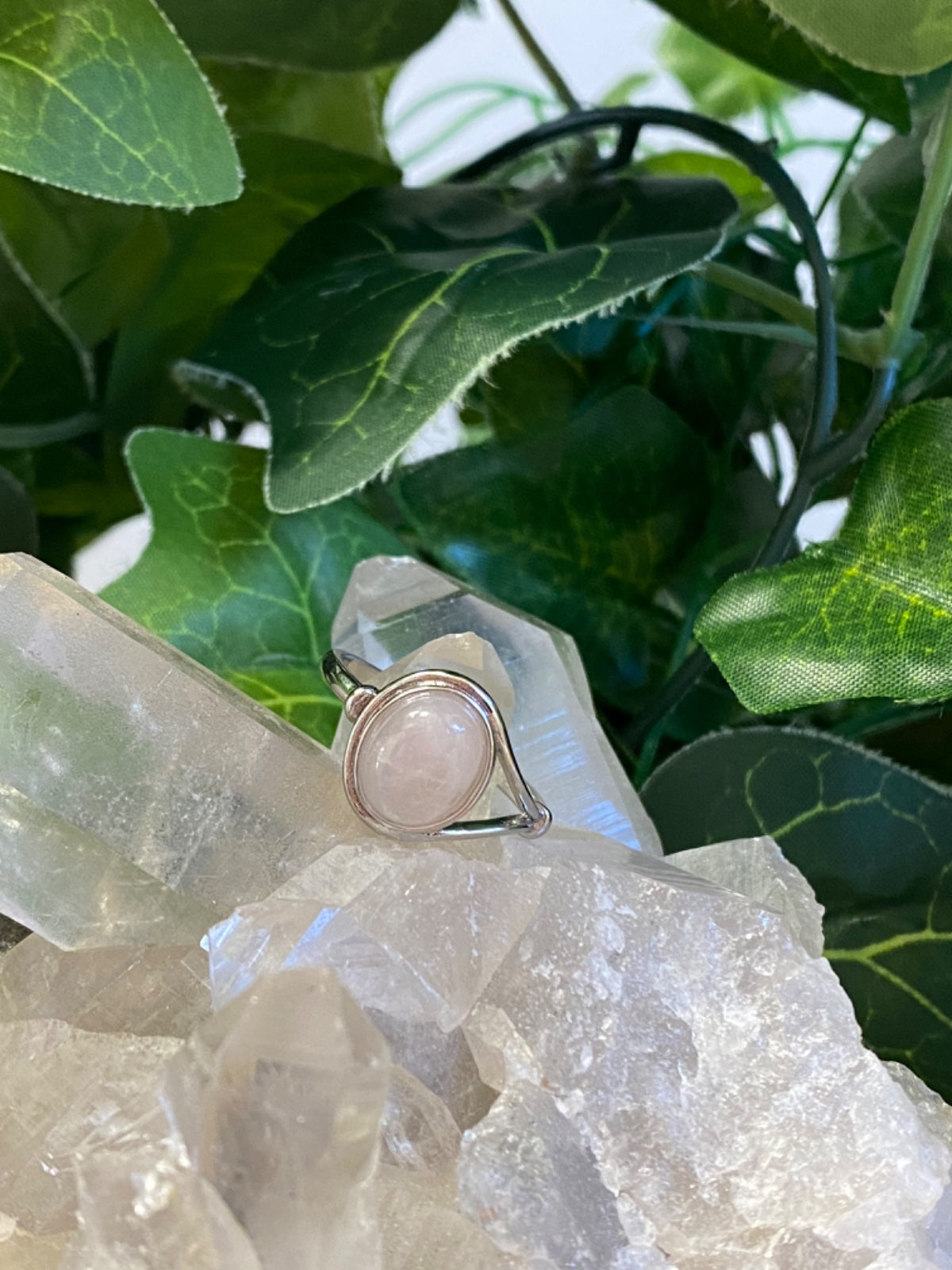 Silver Plated Rose Quartz Ring Size 8