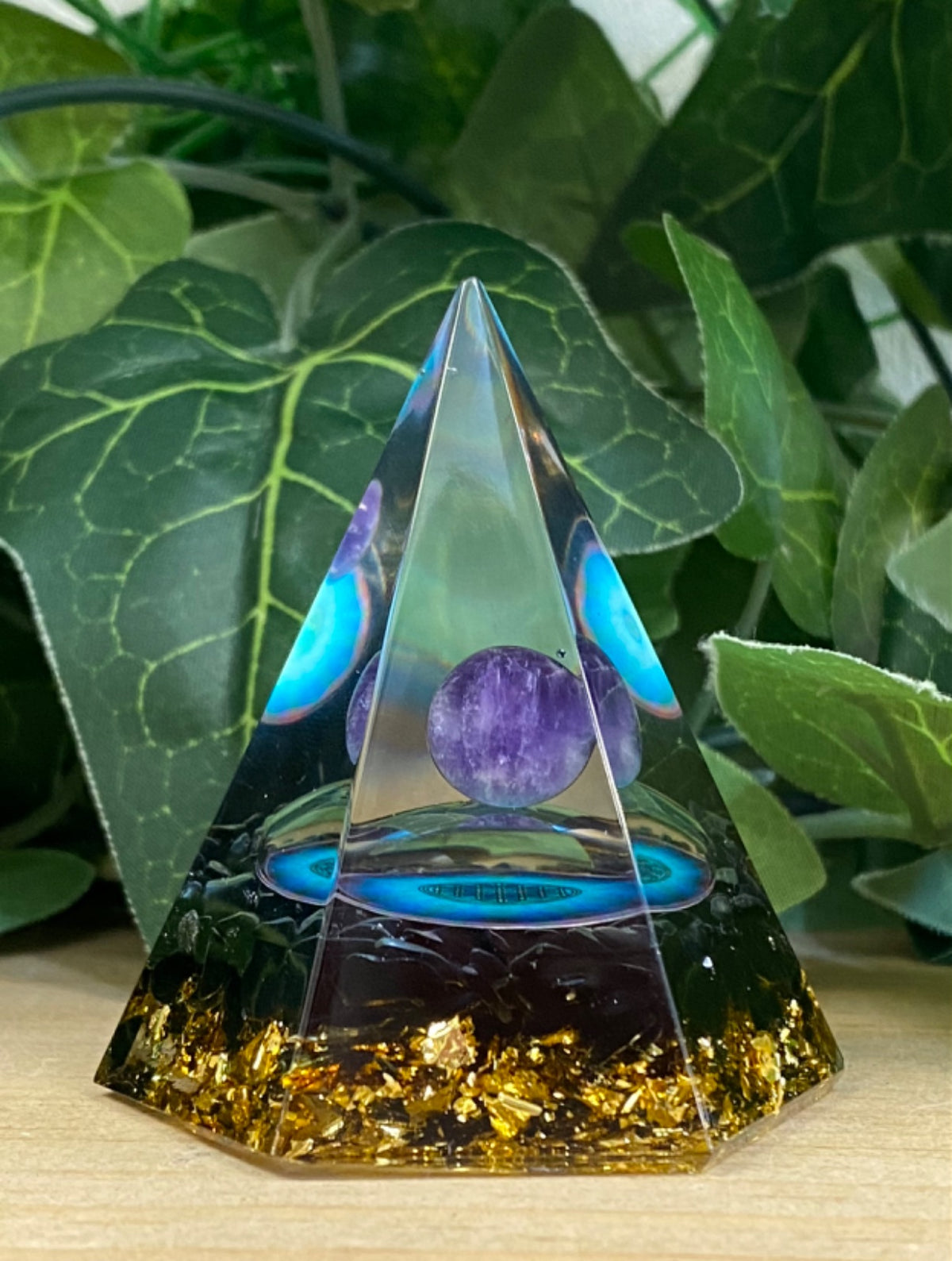 Obsidian and Amethyst Hexagon Pyramid