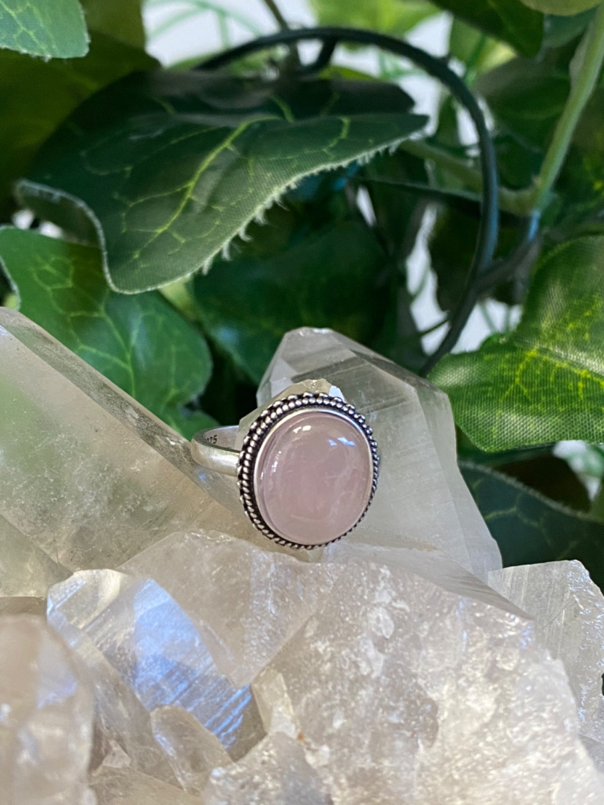 Rose Quartz Plain Band Ring Size 6