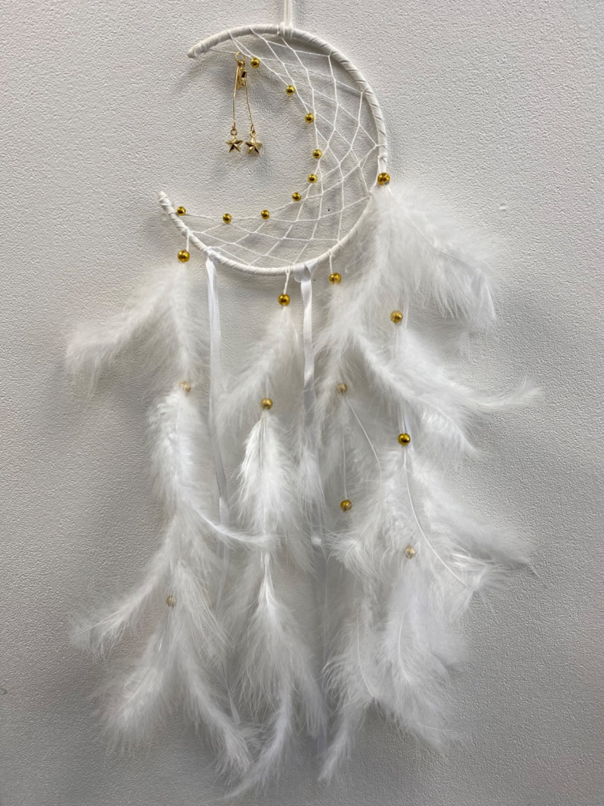 White Half Moon Dreamcatcher with Feathers
