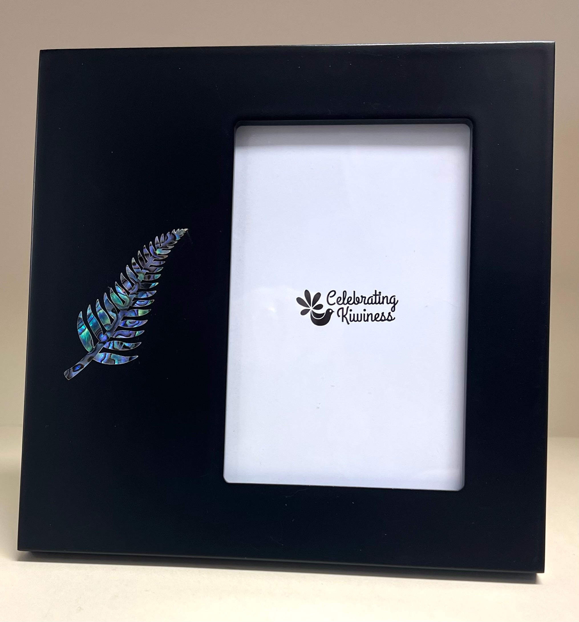 Pāua Shell Silver Fern Photo Frame Black Kiwiana