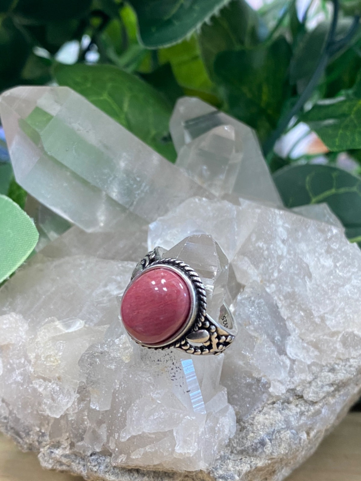 Rhodochrosite Oval Silver Ring Size 9