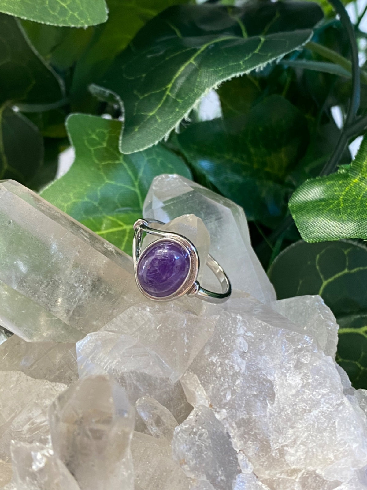 Silver Plated Amethyst Ring Size 8