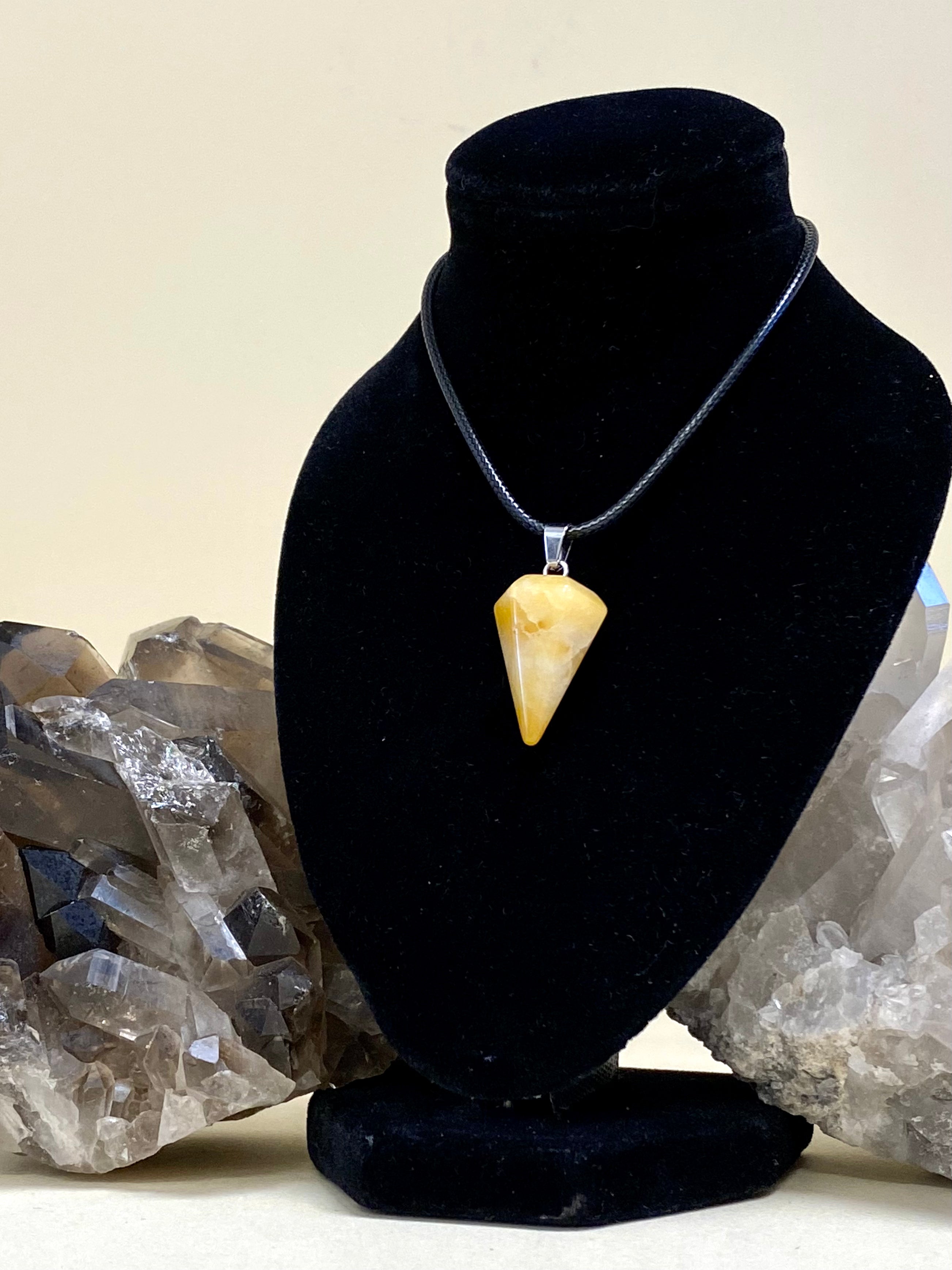 Yellow Aventurine 6 Facet Pendant on Black String