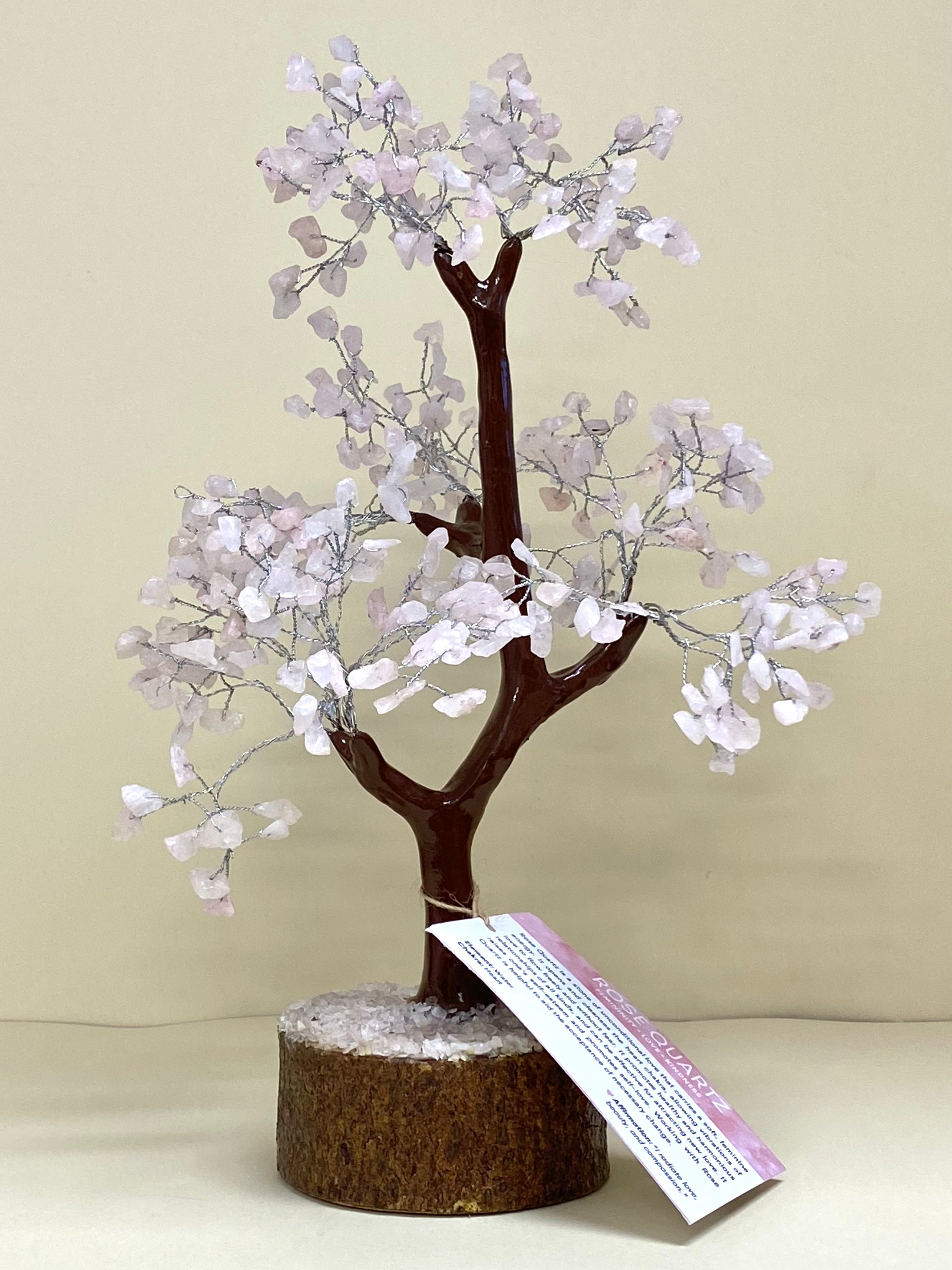 Rose Quartz Crystal Tree Neem Base 30 cm