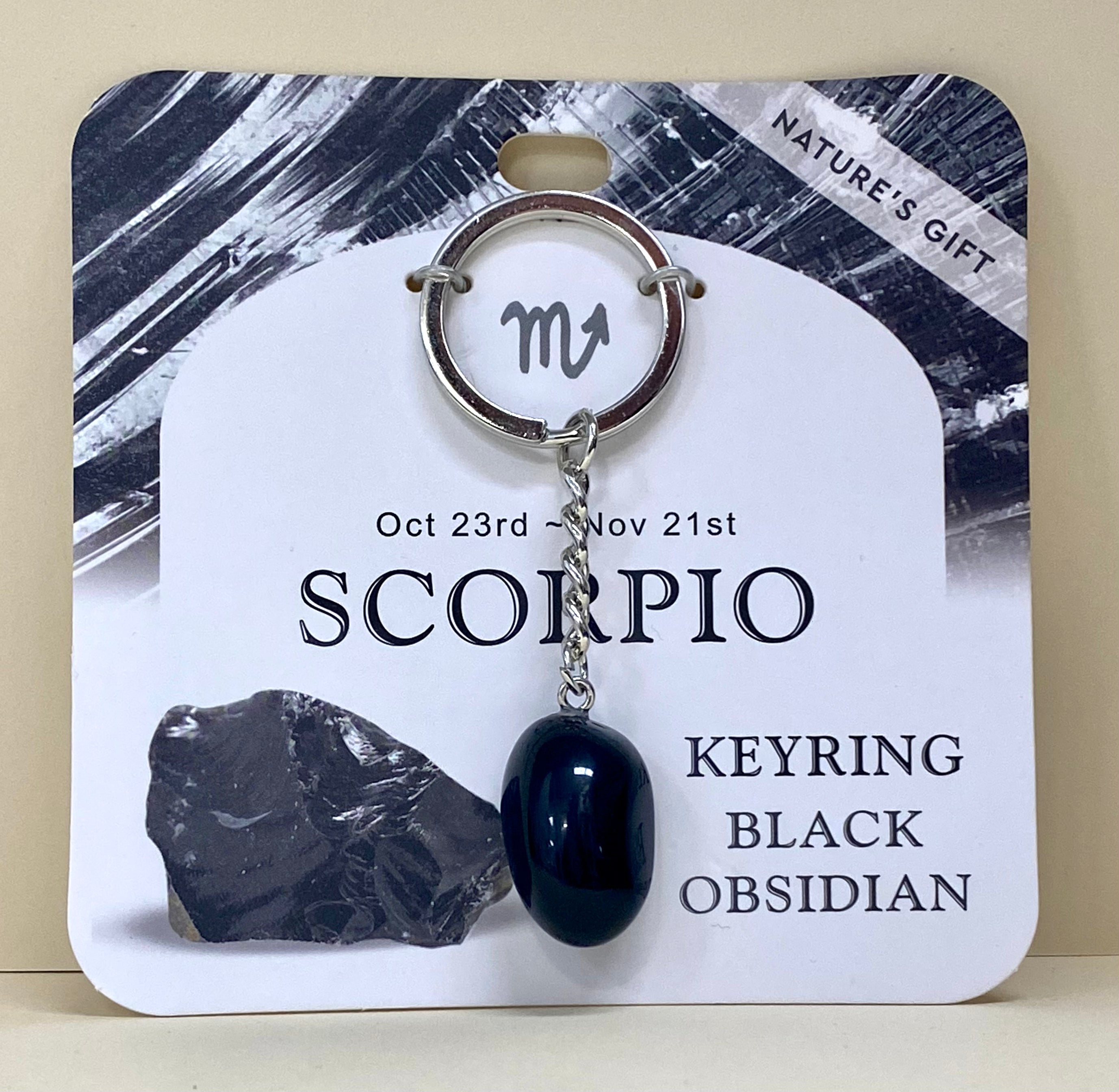 Natures Gift Jewelry Zodiac Keychain (Scorpio, Black Obsidan, Oct 23 - Nov 21)