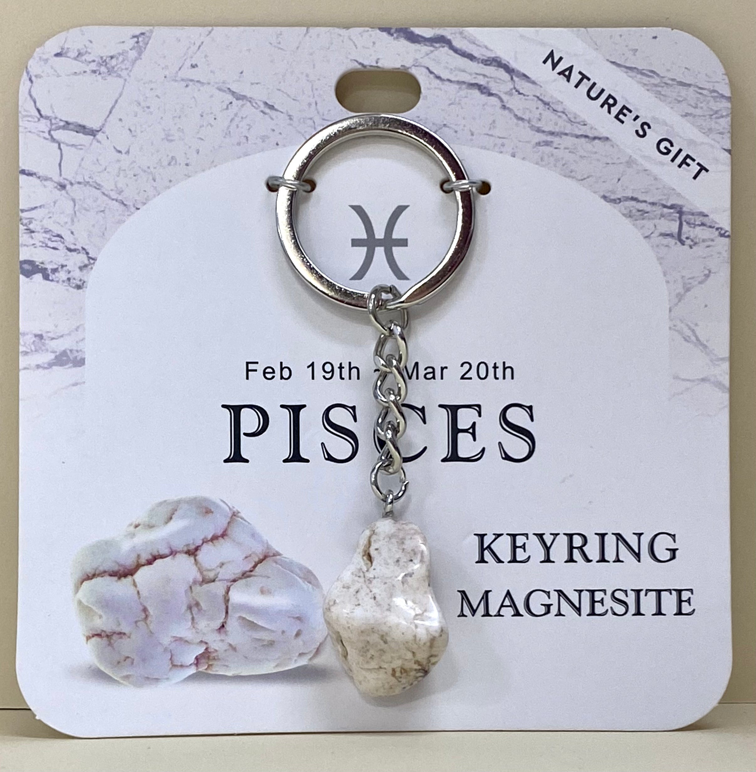 Natures Gift Jewelry Zodiac Keychain (Pisces, Magnestite, Feb 19- Mar 20)