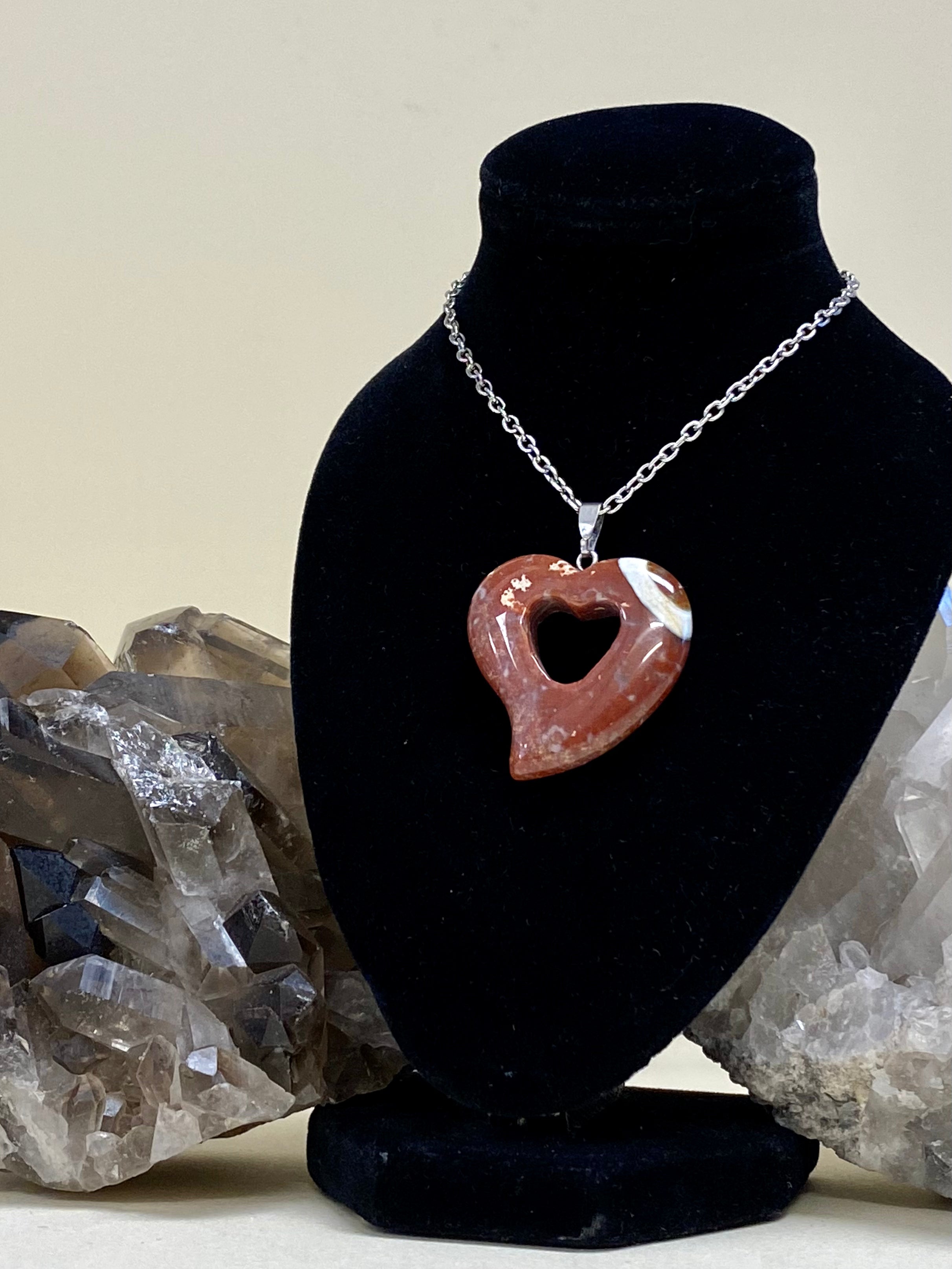Mahogany Jasper Heart Pendant on Silver Chain