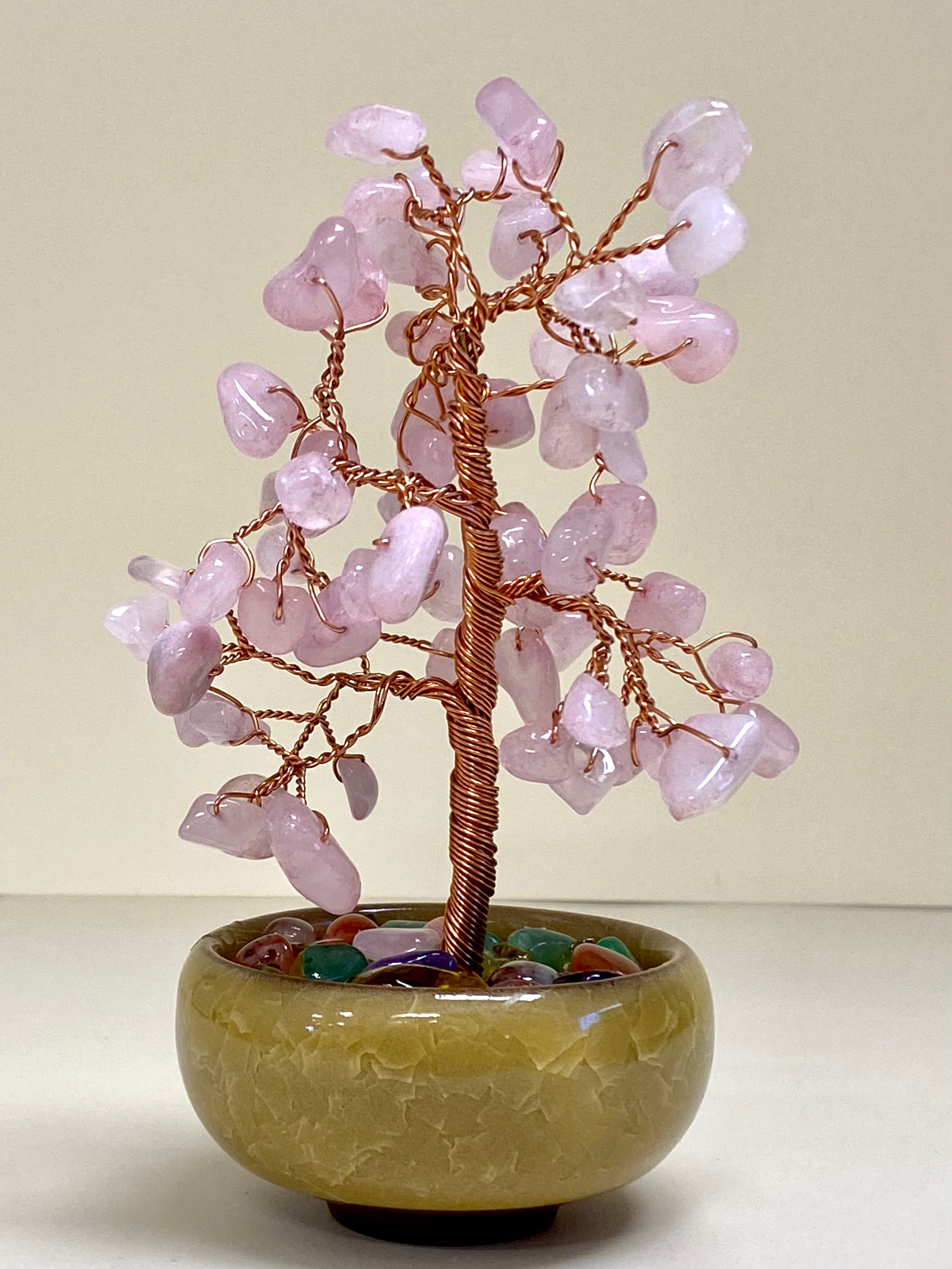 Rose Quartz Chip Tree Ceramic Base Pot
