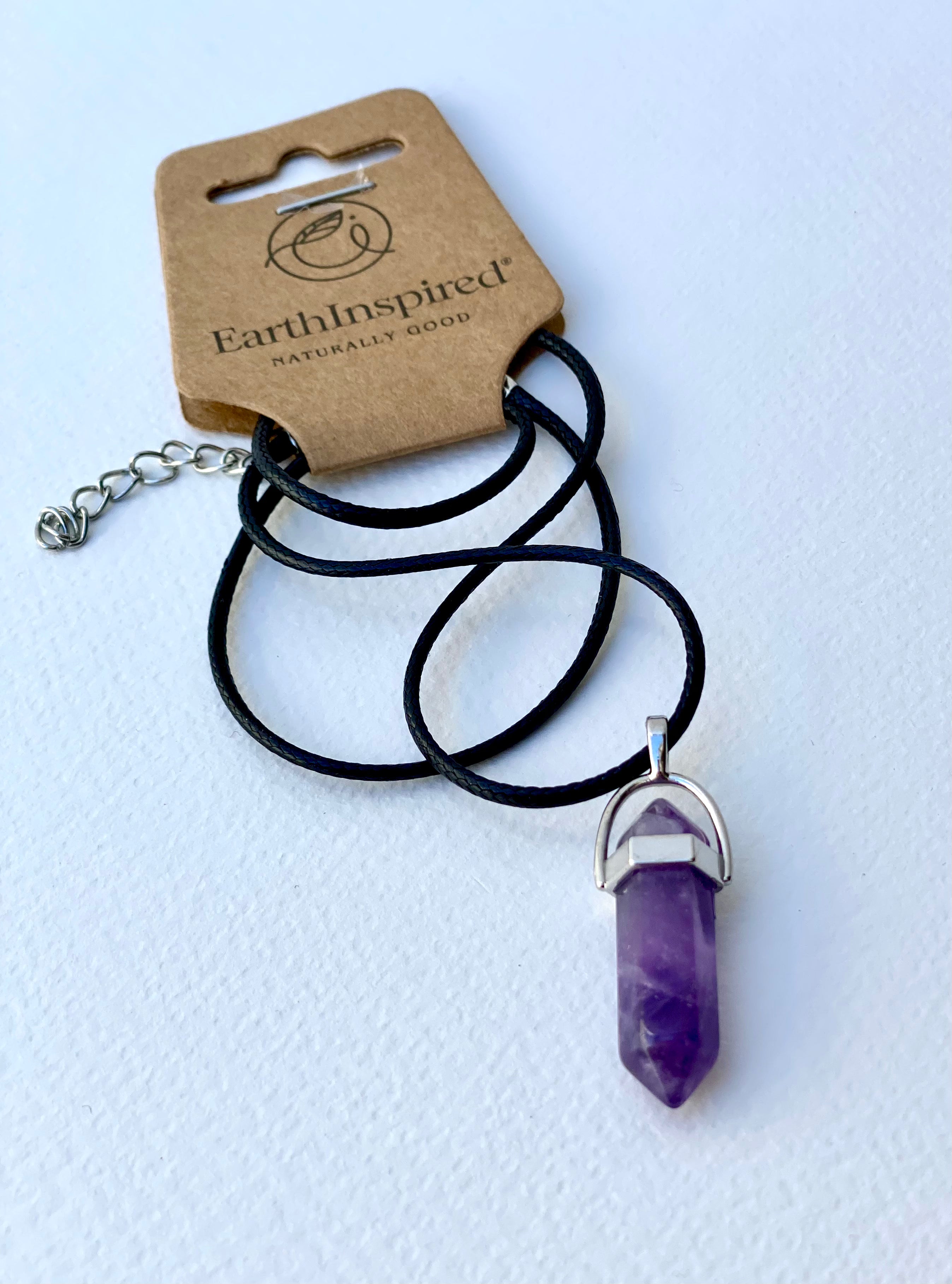 Amethyst Earth inspired crystal point necklace