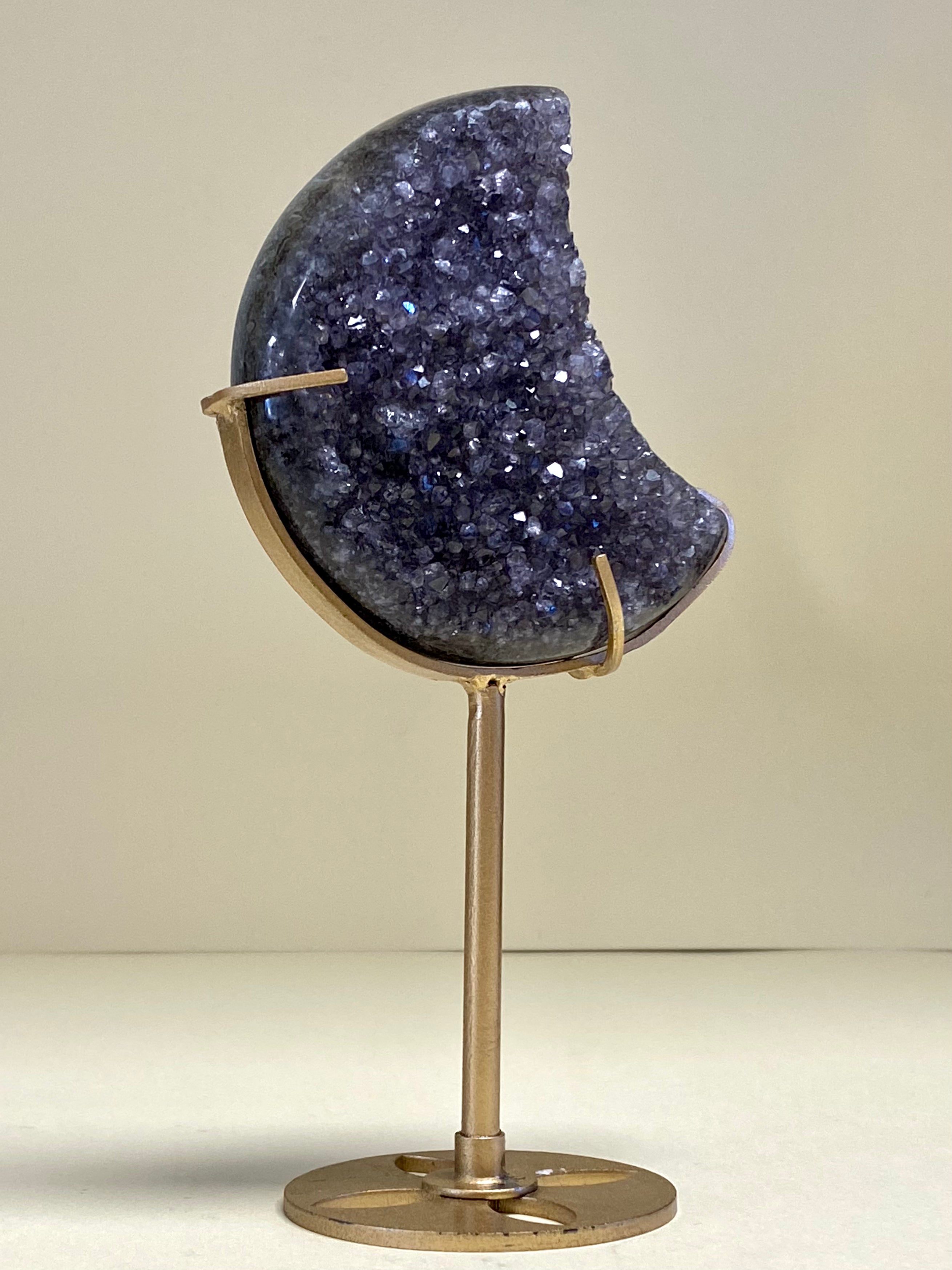 Large Amethyst Cluster Moon on Bronze Stand