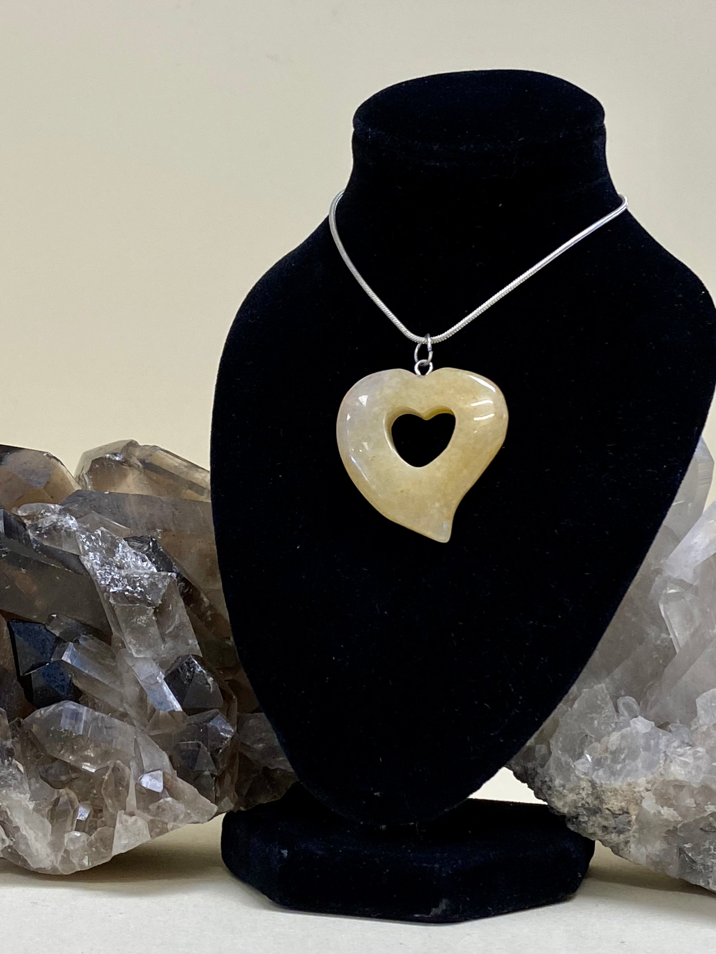 Yellow Aventurine Heart Pendant on Silver Chain