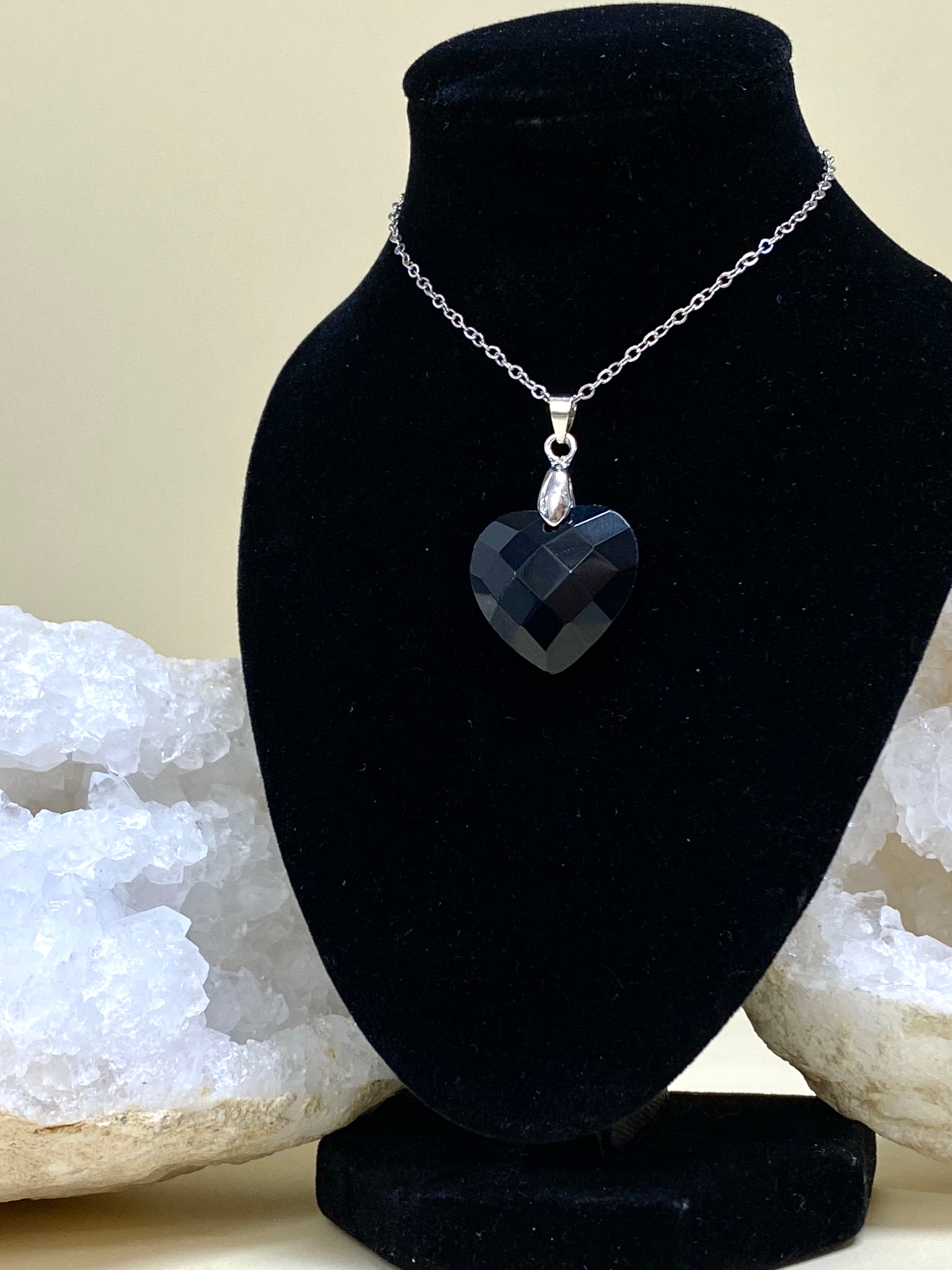 Obsidian Heart pendant necklace 20mm