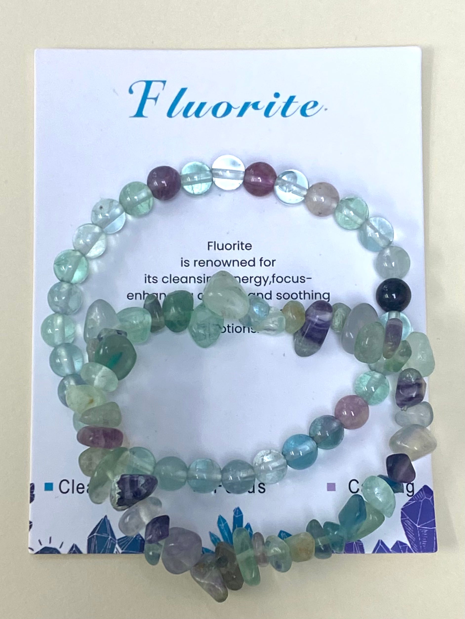 Fluorite chip and bead bracelets