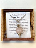 Rose Quartz Pendulum Necklace with info card in box
