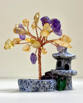 Citrine and Amethyst Mixed Crystal Tree with Stone Temple