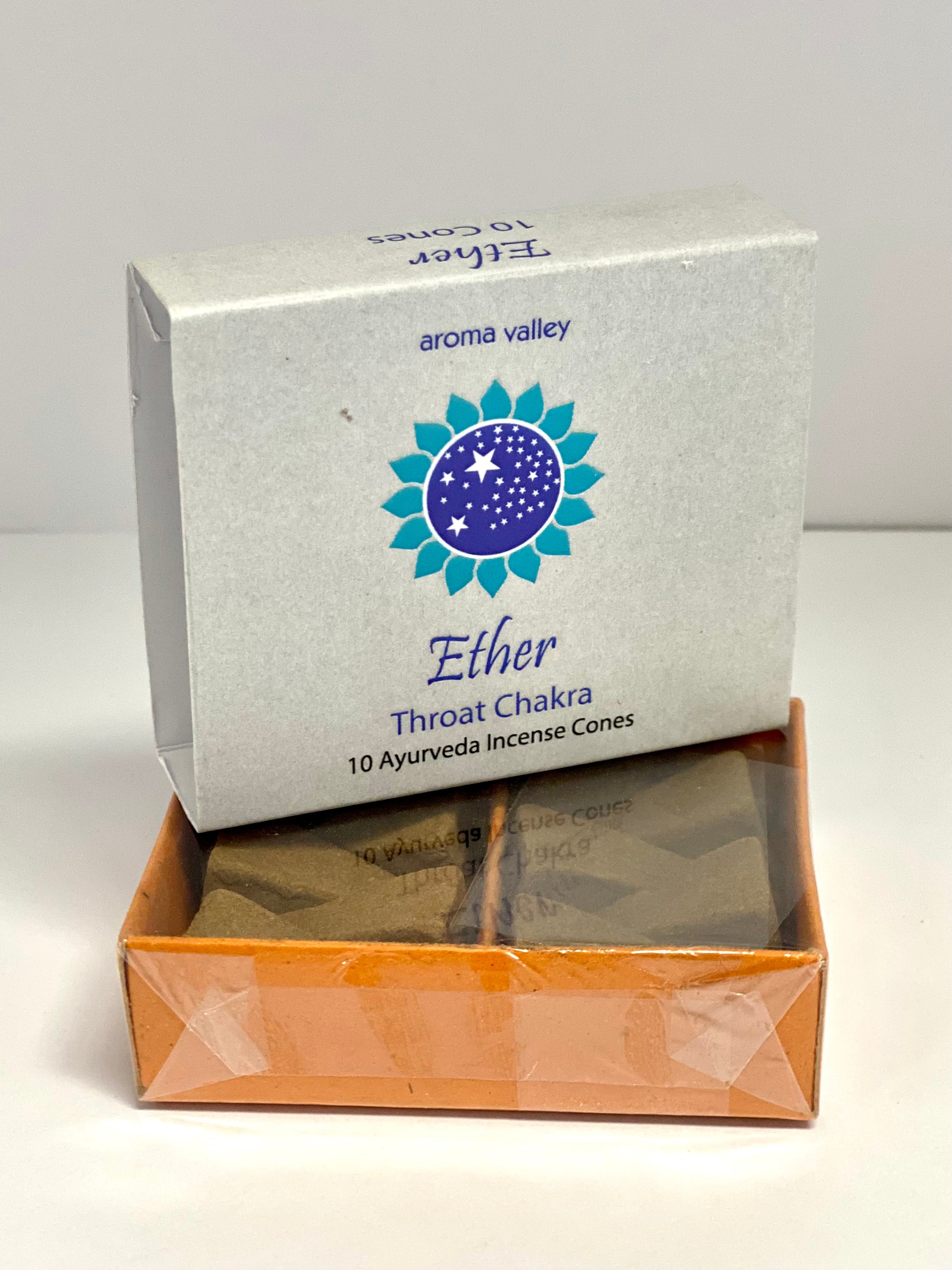 Aroma Valley Ether (throat chakra) incense cones