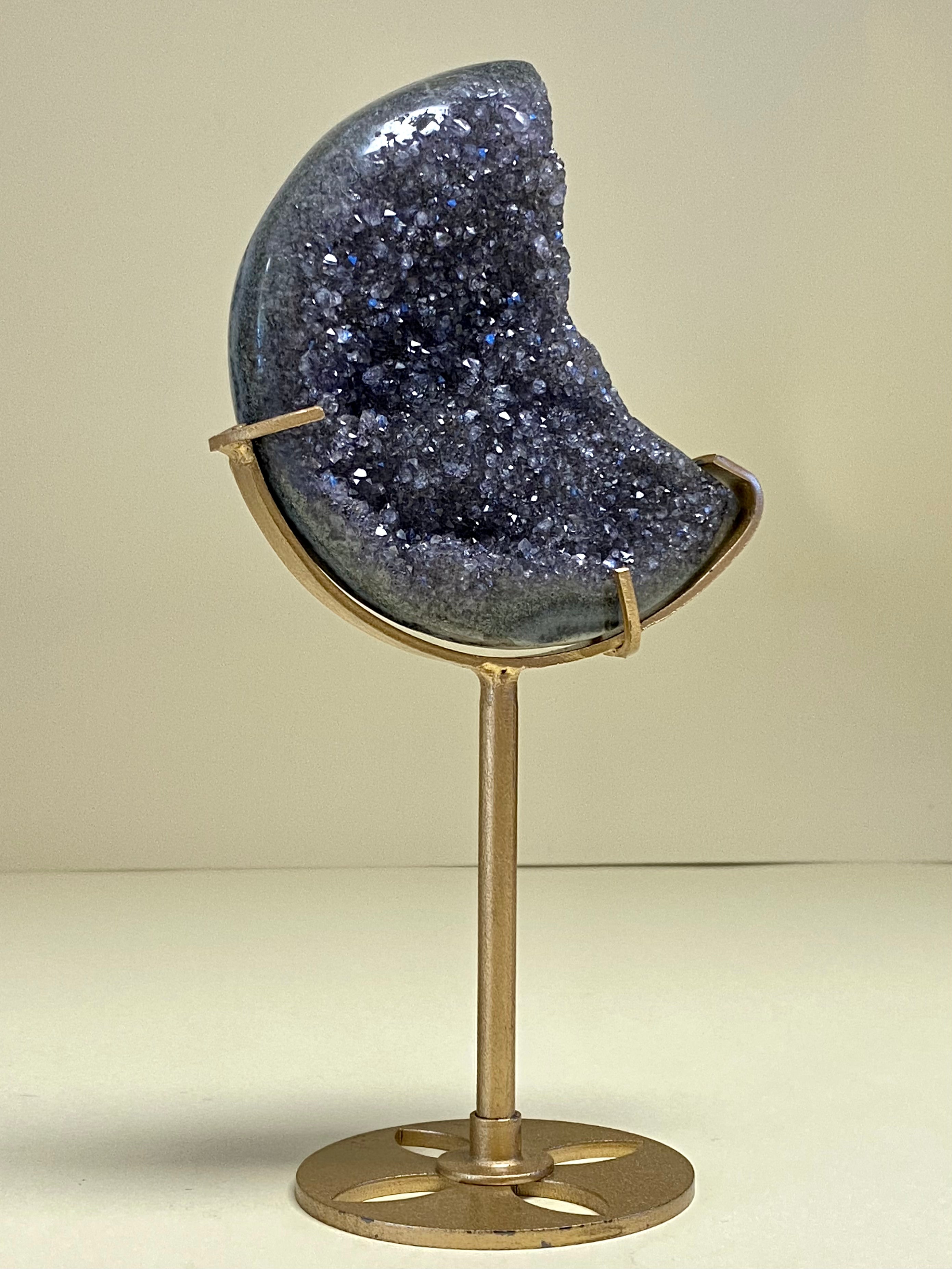 Amethyst Cluster Moon on Bronze Stand