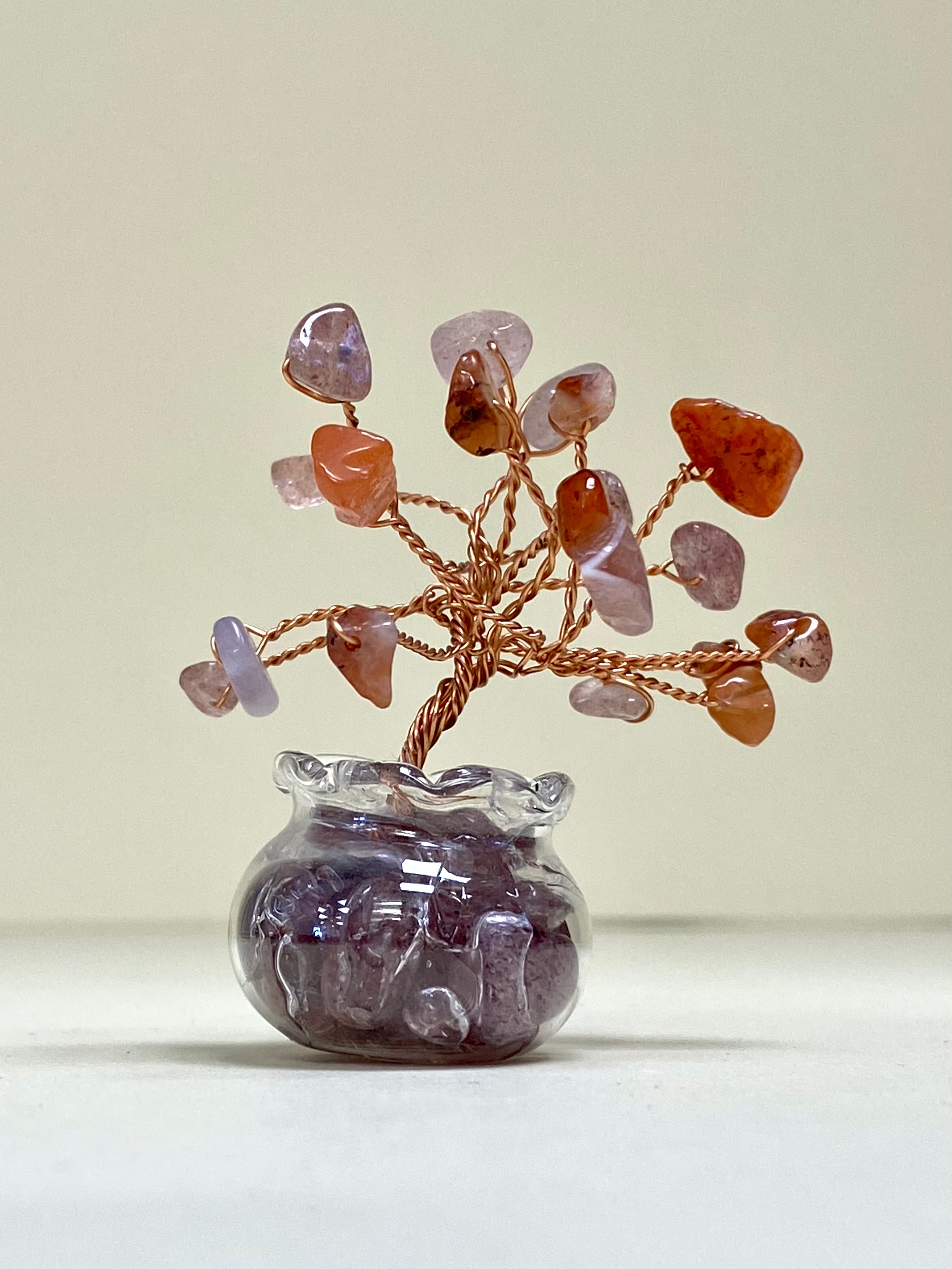 Strawberry Quartz Chip Tree in glass pot