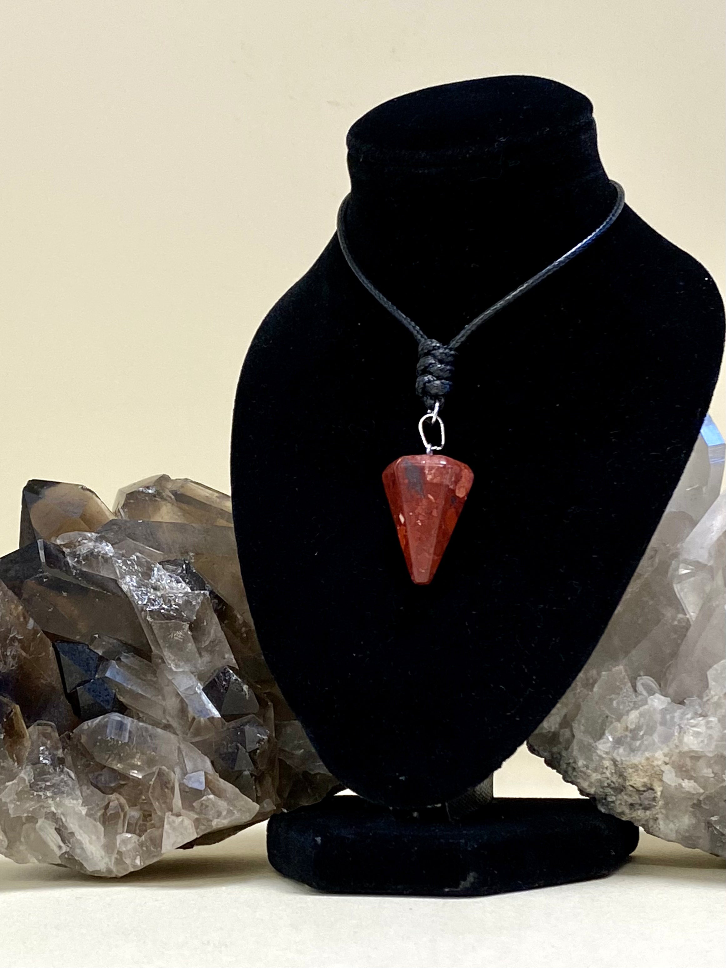 Mahogany Jasper 6 Facet Pendant on Black String