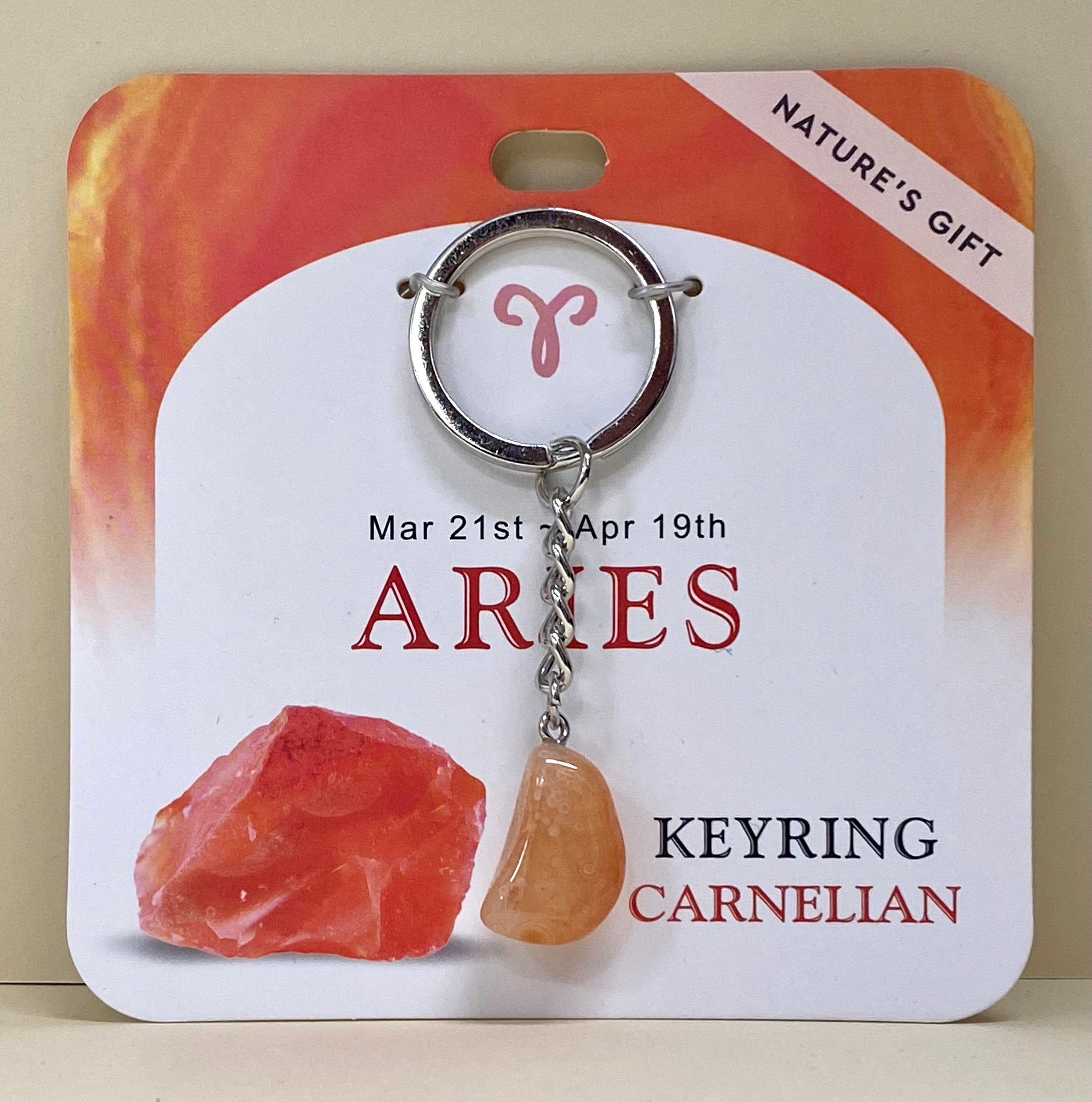 Natures Gift Jewelry Zodiac Keychain (Aries, Carnelian, Mar 21 - April 19)