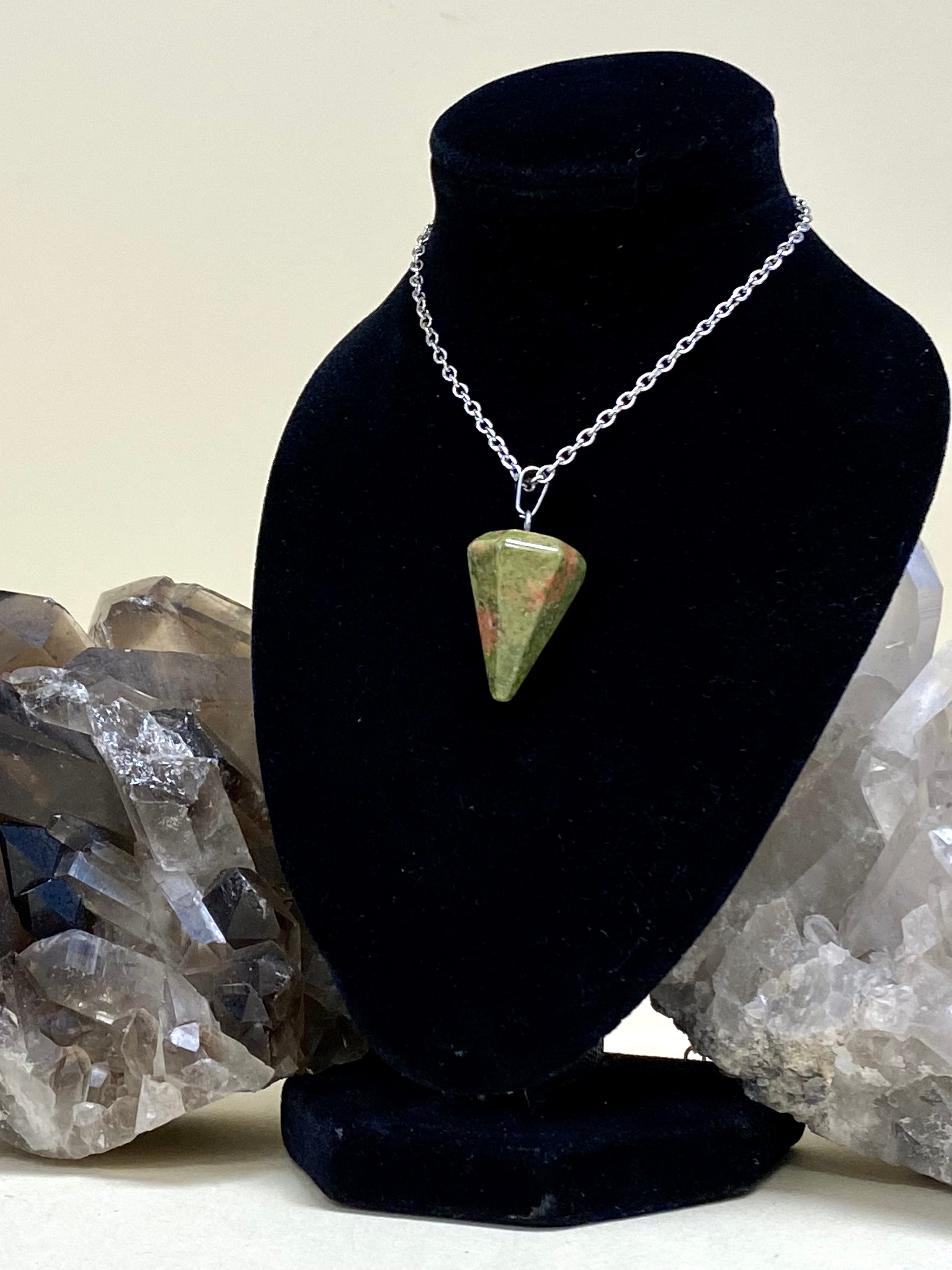 Unakite 6 Facet Pendant on Silver Chain