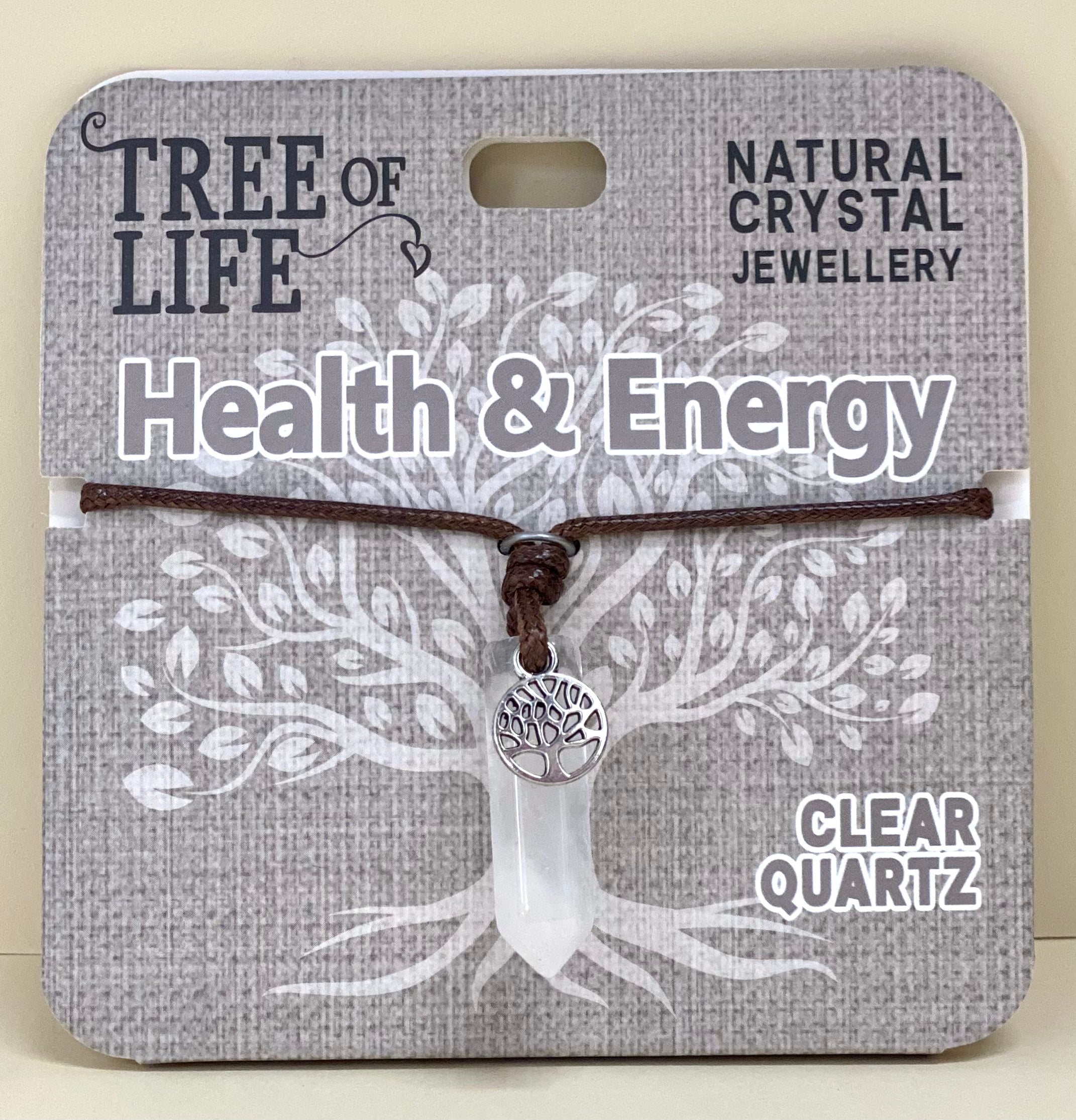 Health and Energy Clear Quartz Point Necklace Tree of Life Charm