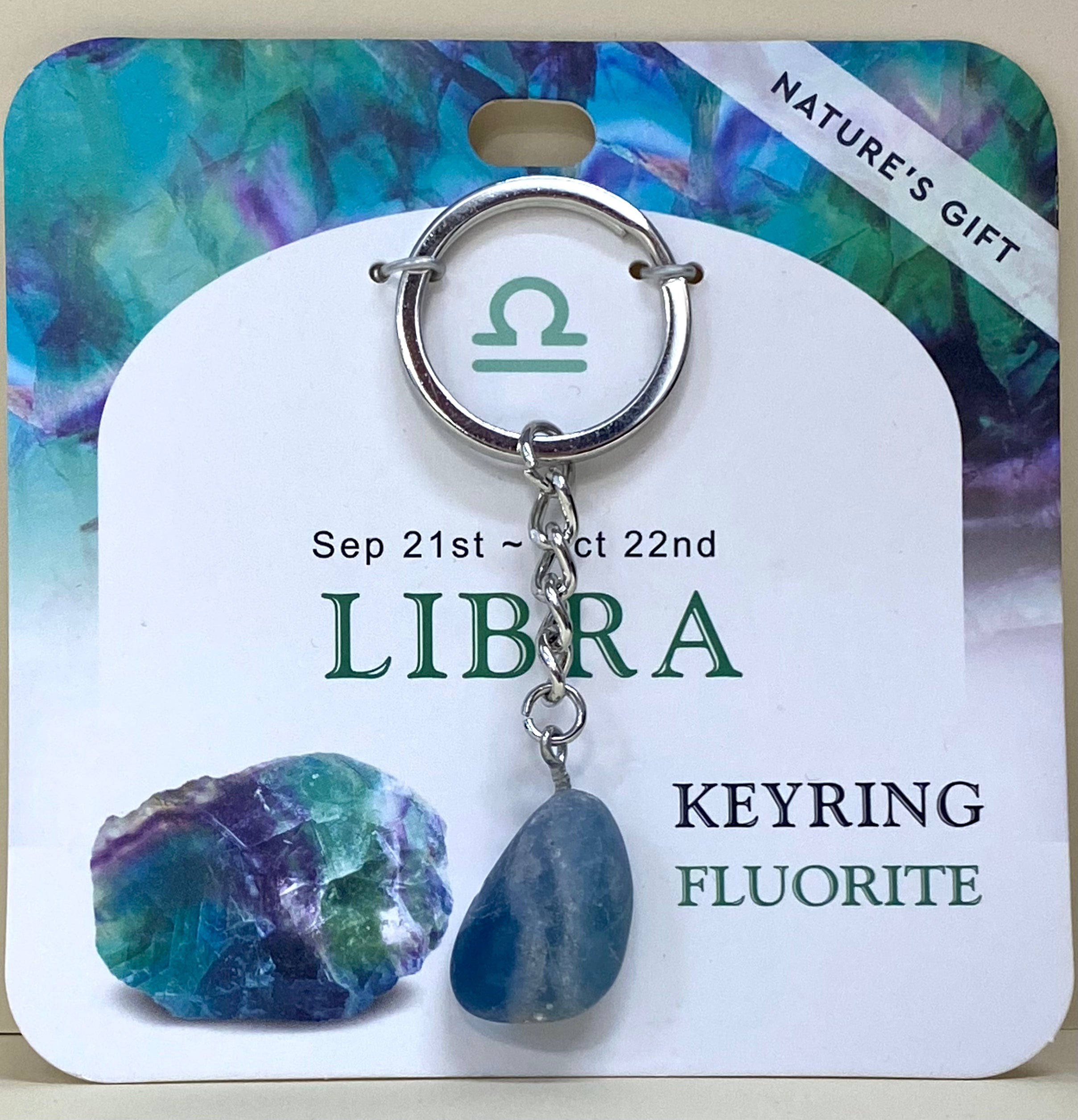 Natures Gift Jewelry Zodiac Keychain (Libra, Fluorite, Sept 21-Oct 22)