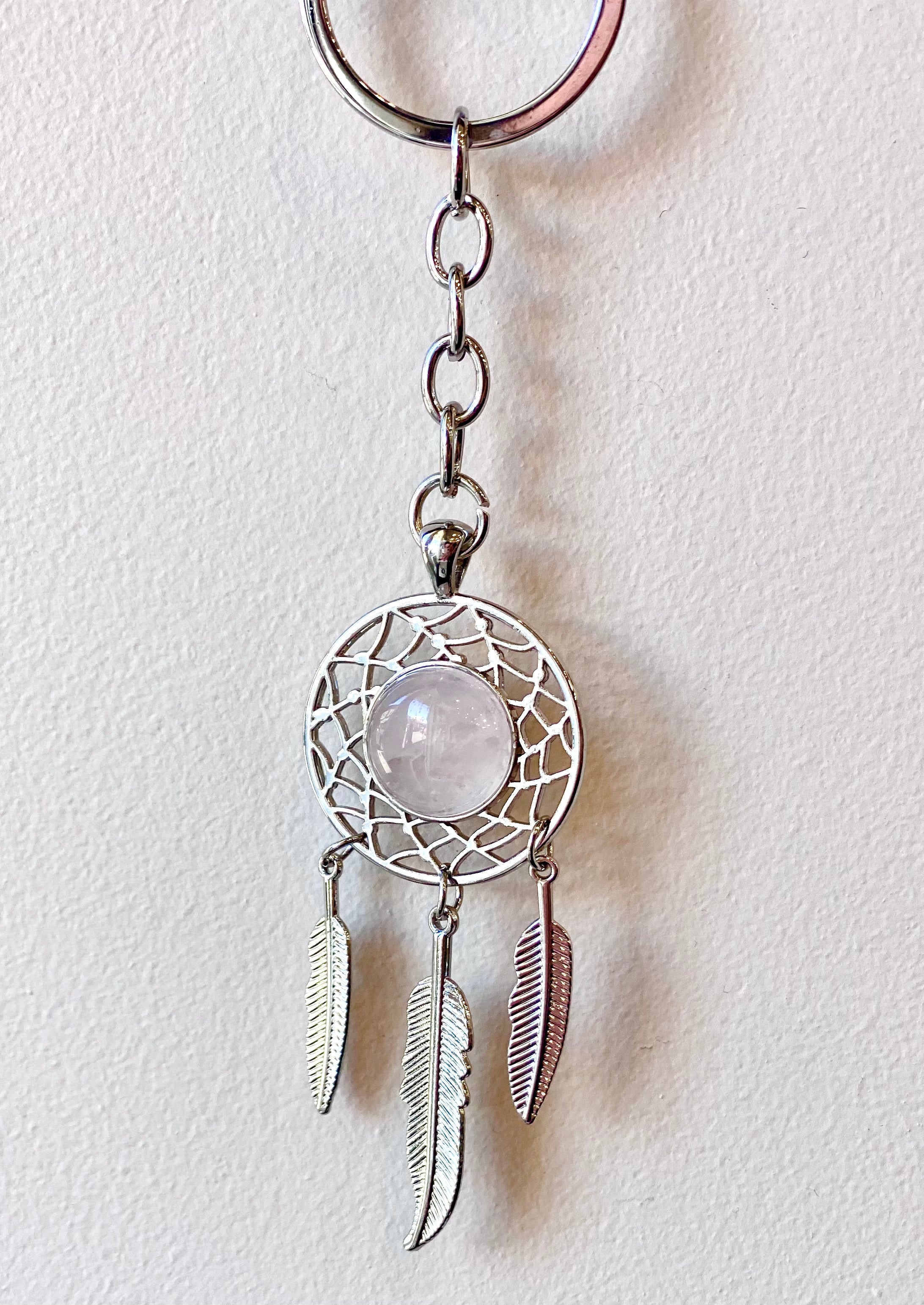 Keyring Dream Catcher Rose Quartz