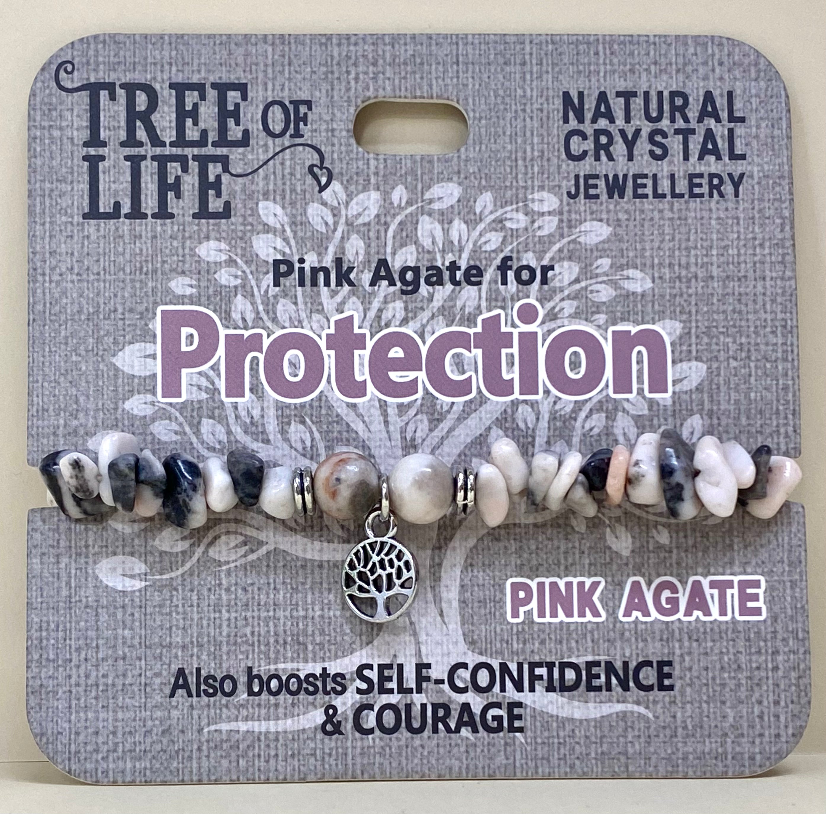 Pink Agate Bracelet Protection Tree of Life