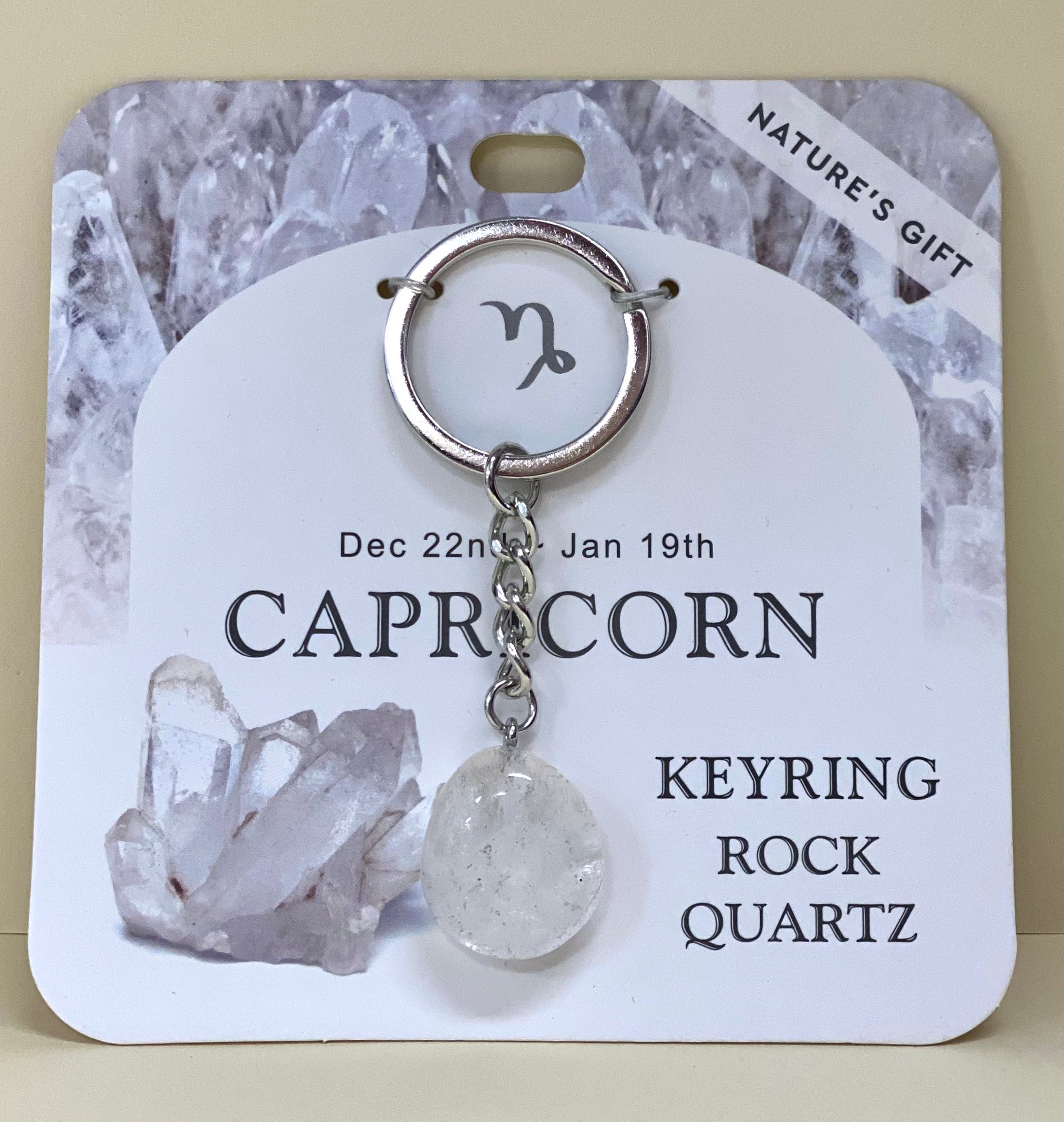 Natures Gift Jewelry Zodiac Keychain (Capricorn, Rock Quartz, Dec 22 - Jan 19)