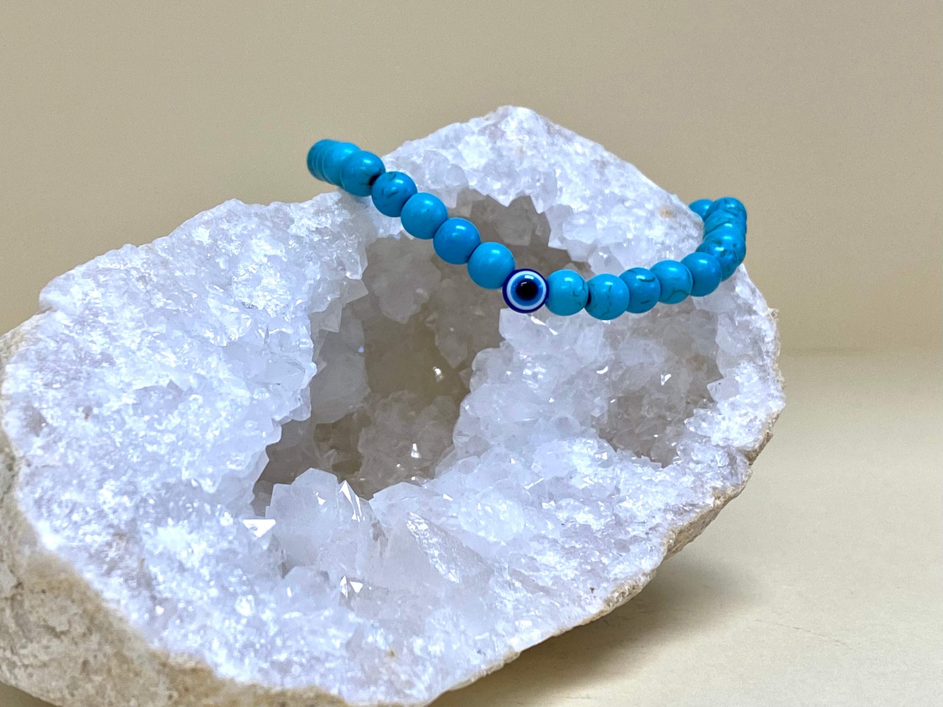 Turquoise Evil Eye 6mm Bead Bracelet