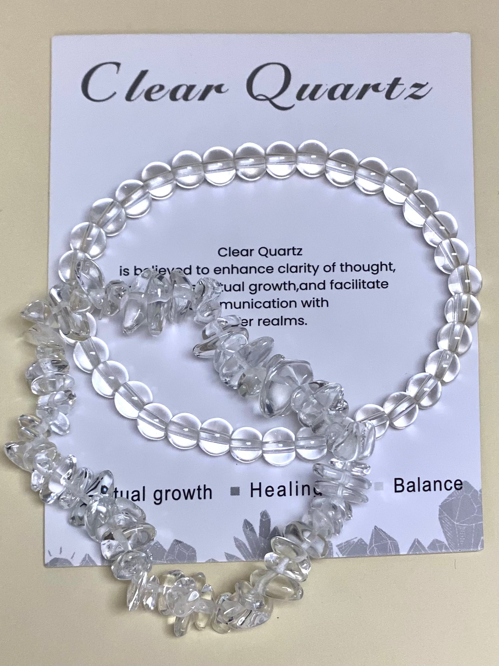 Clear Quartz 2 pack (chip and bead) bracelets