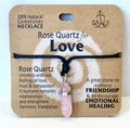 Love Rose Quartz Point Necklace on Brown Info Card