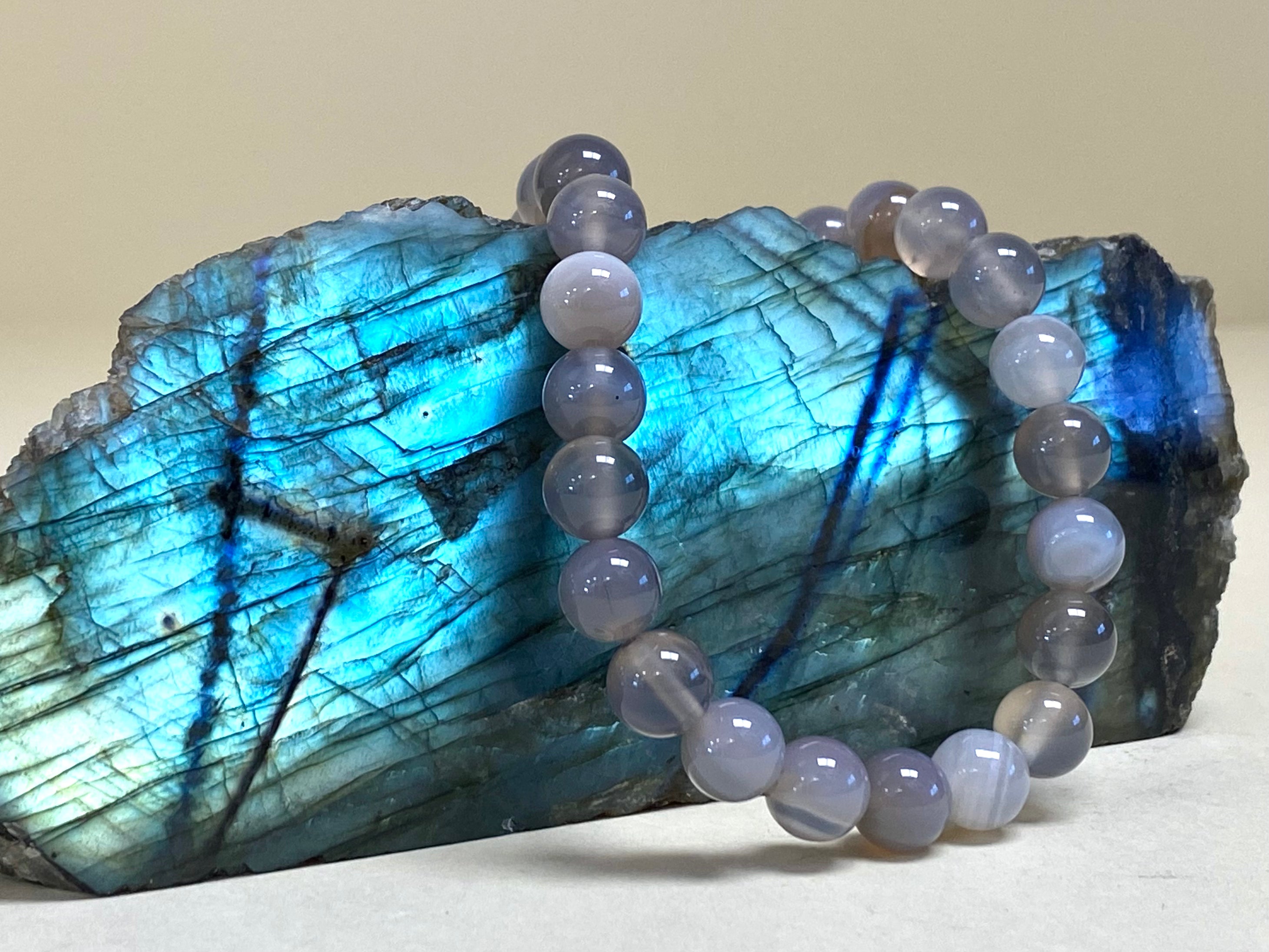 Grey Agate Bracelet Bead 8mm