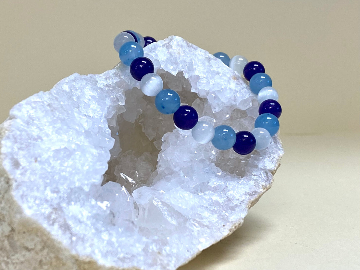 Angelite bead bracelet, 8mm pale blue polished beads