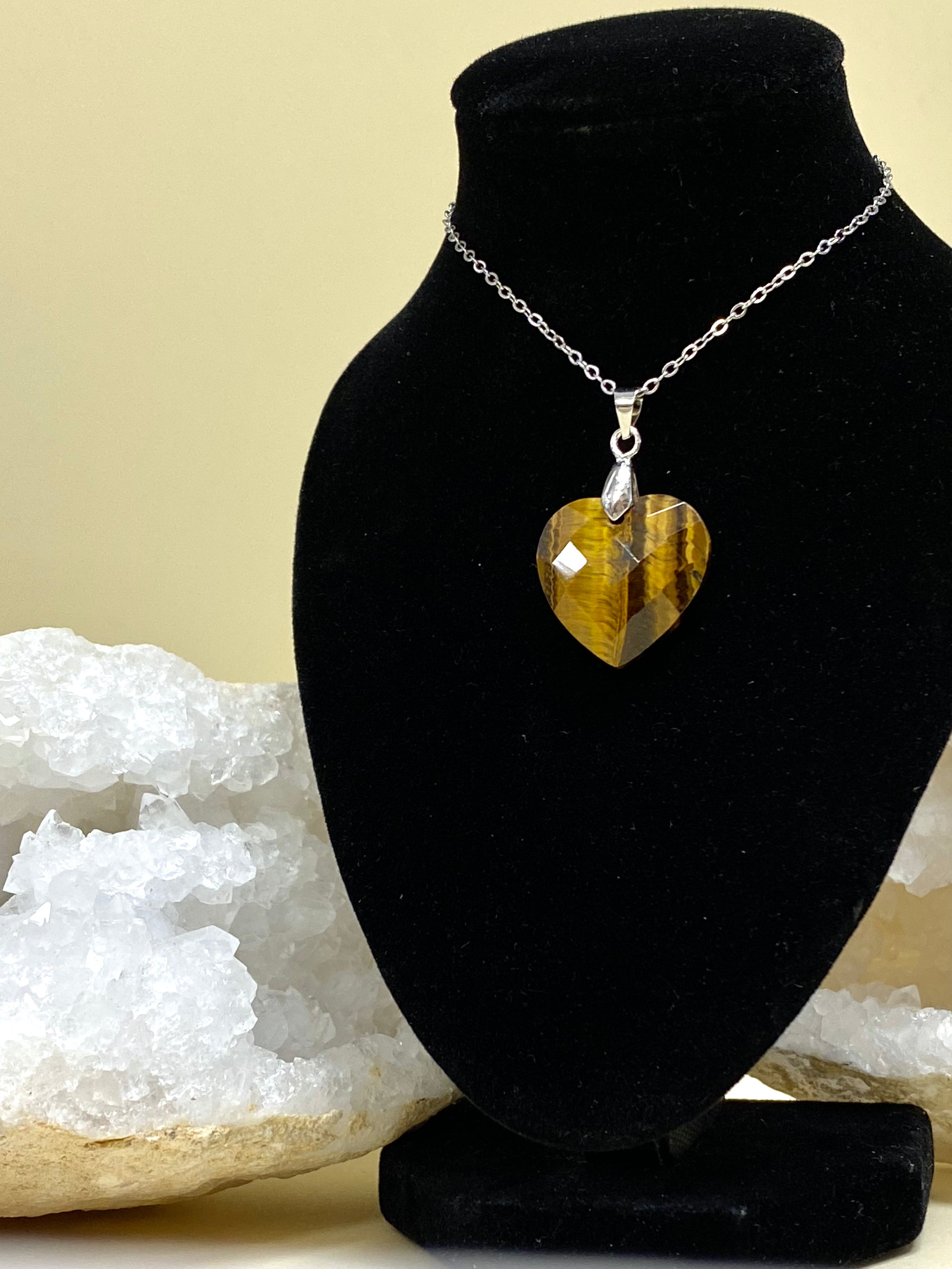 Tigers Eye Heart pendant necklace 20mm