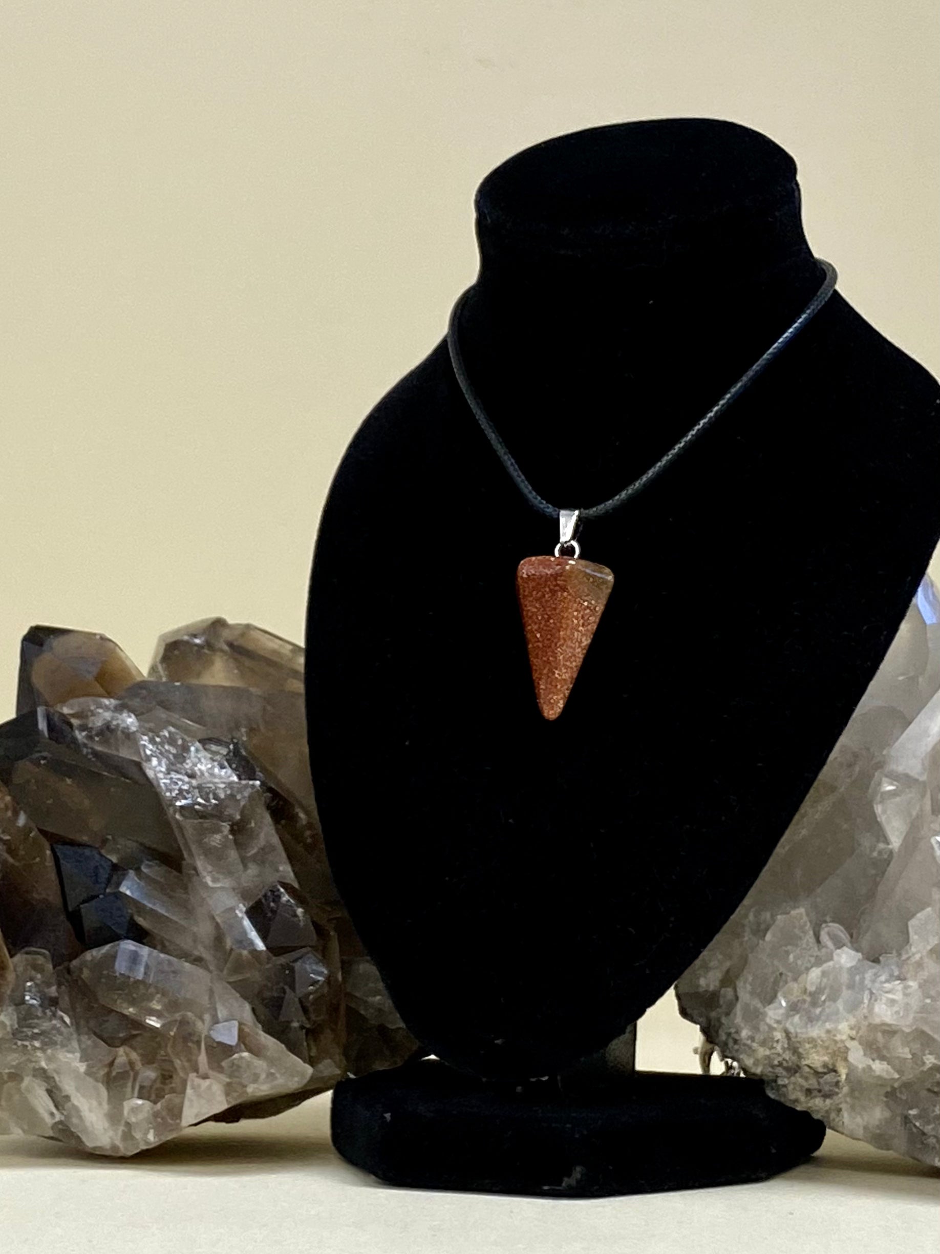 Red Goldstone 6 Facet Pendant on Black String
