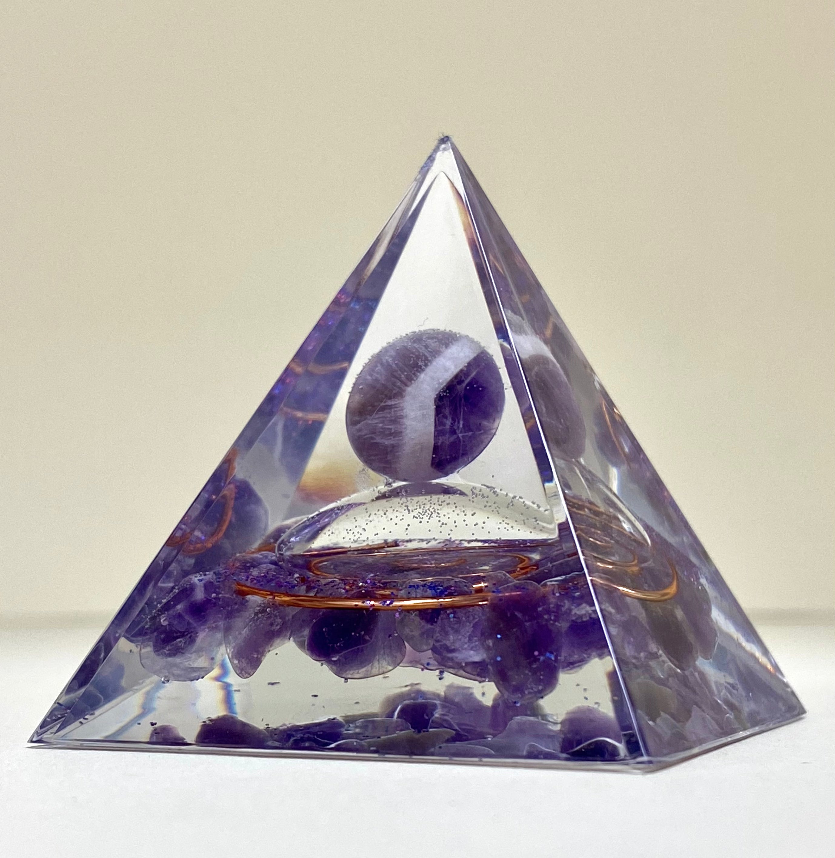 Amethyst Pyramid with Copper Spiral
