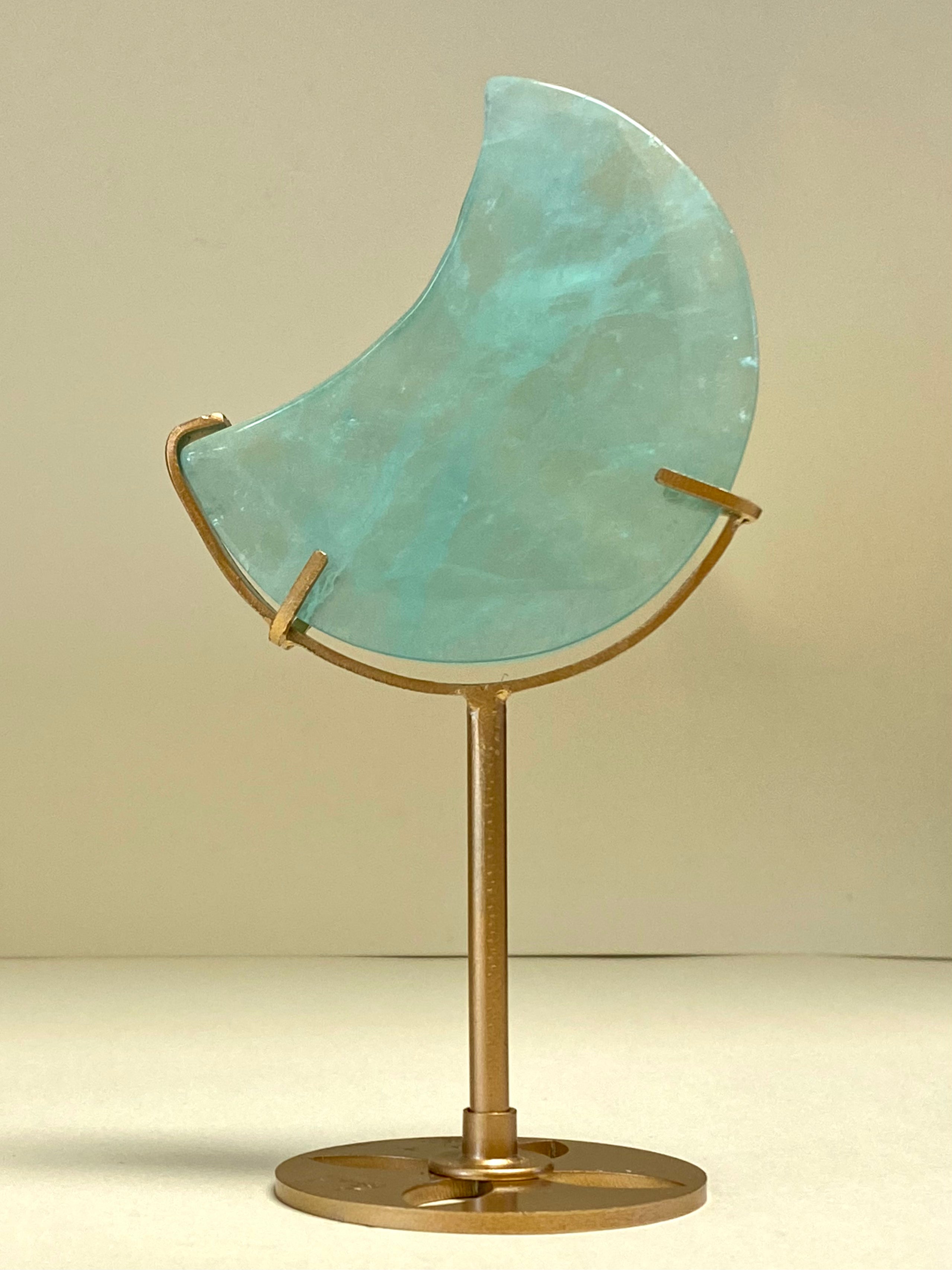 Fluorite Moon on Bronze Stand