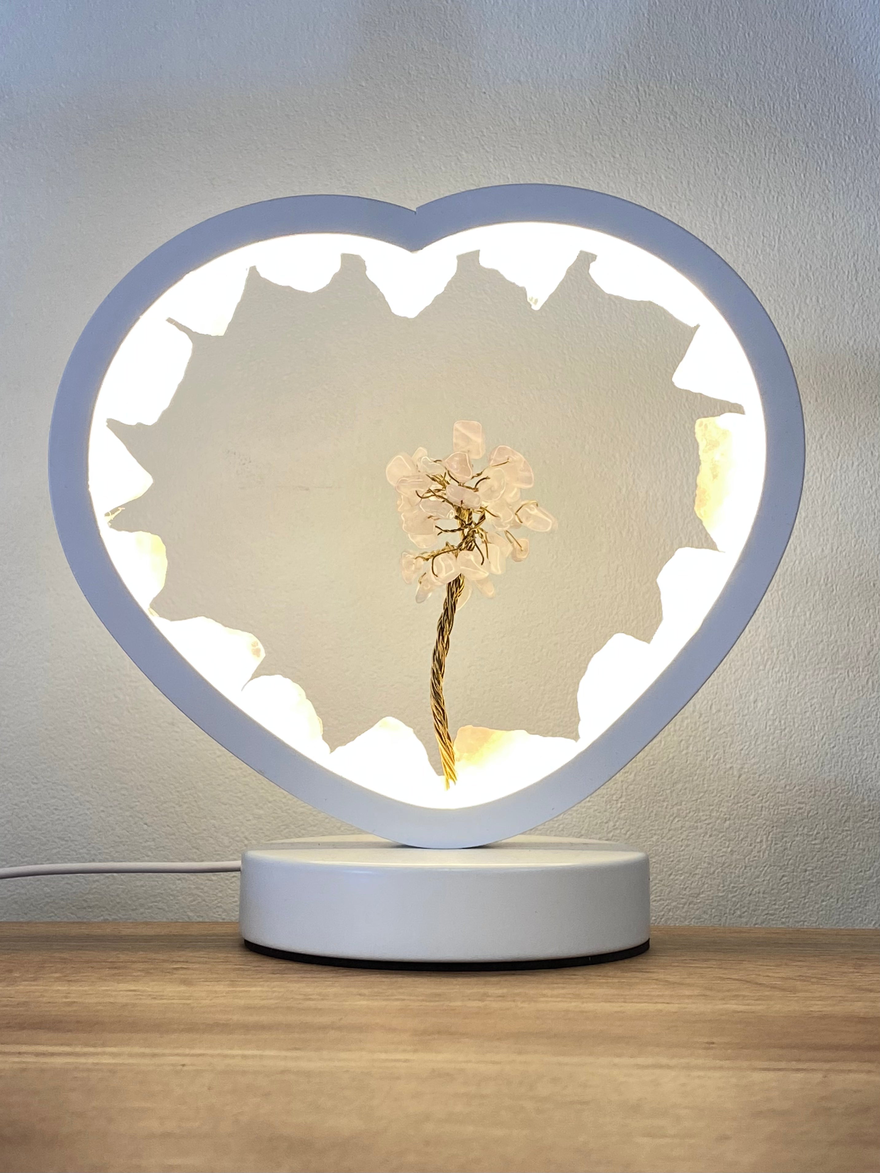 Rose Quartz Heart Led USB Lamp w/ Chip Tree