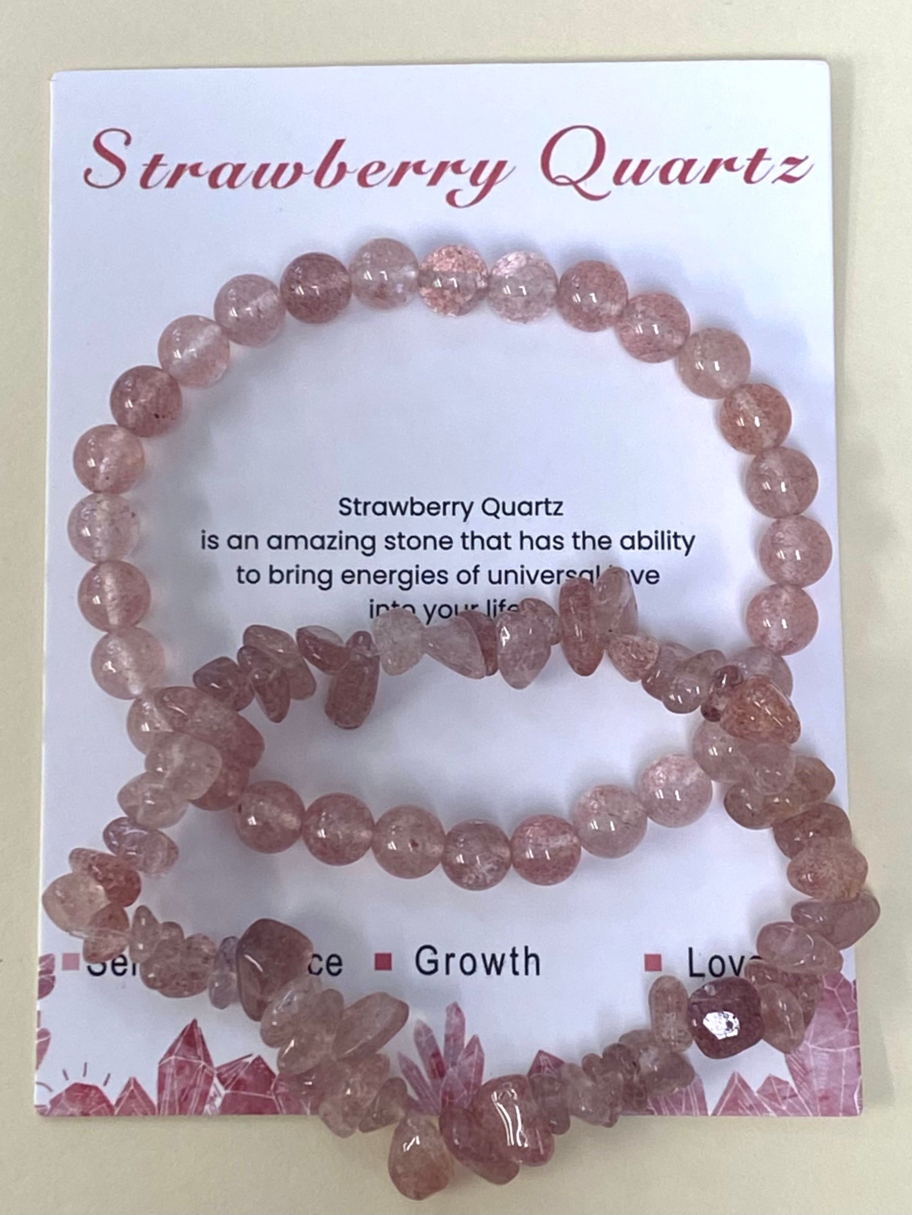 Strawberry Quartz chip and bead bracelets