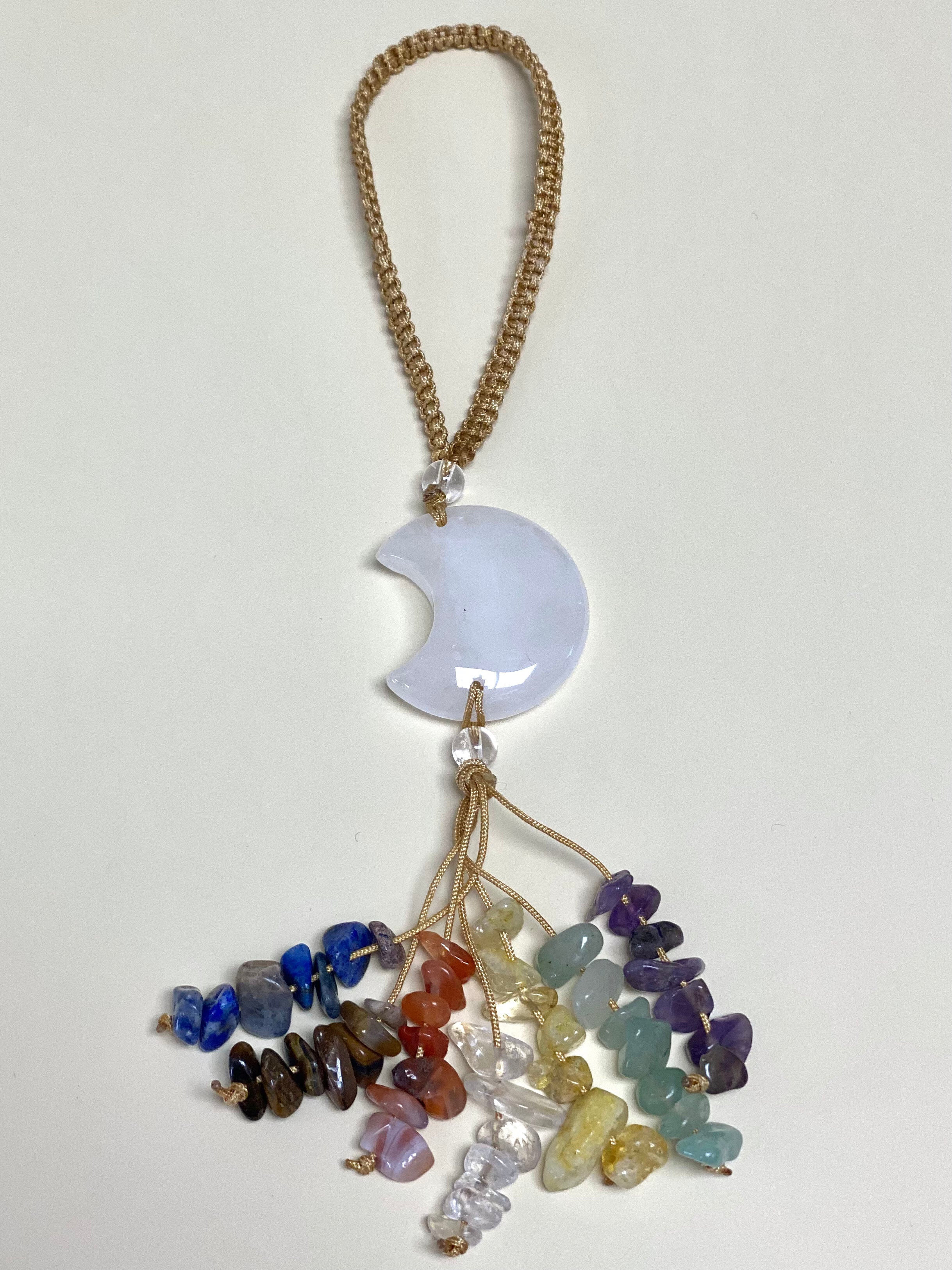 Clear Quartz Crescent Moon Keyring