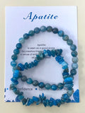 Apatite chip and bead bracelets
