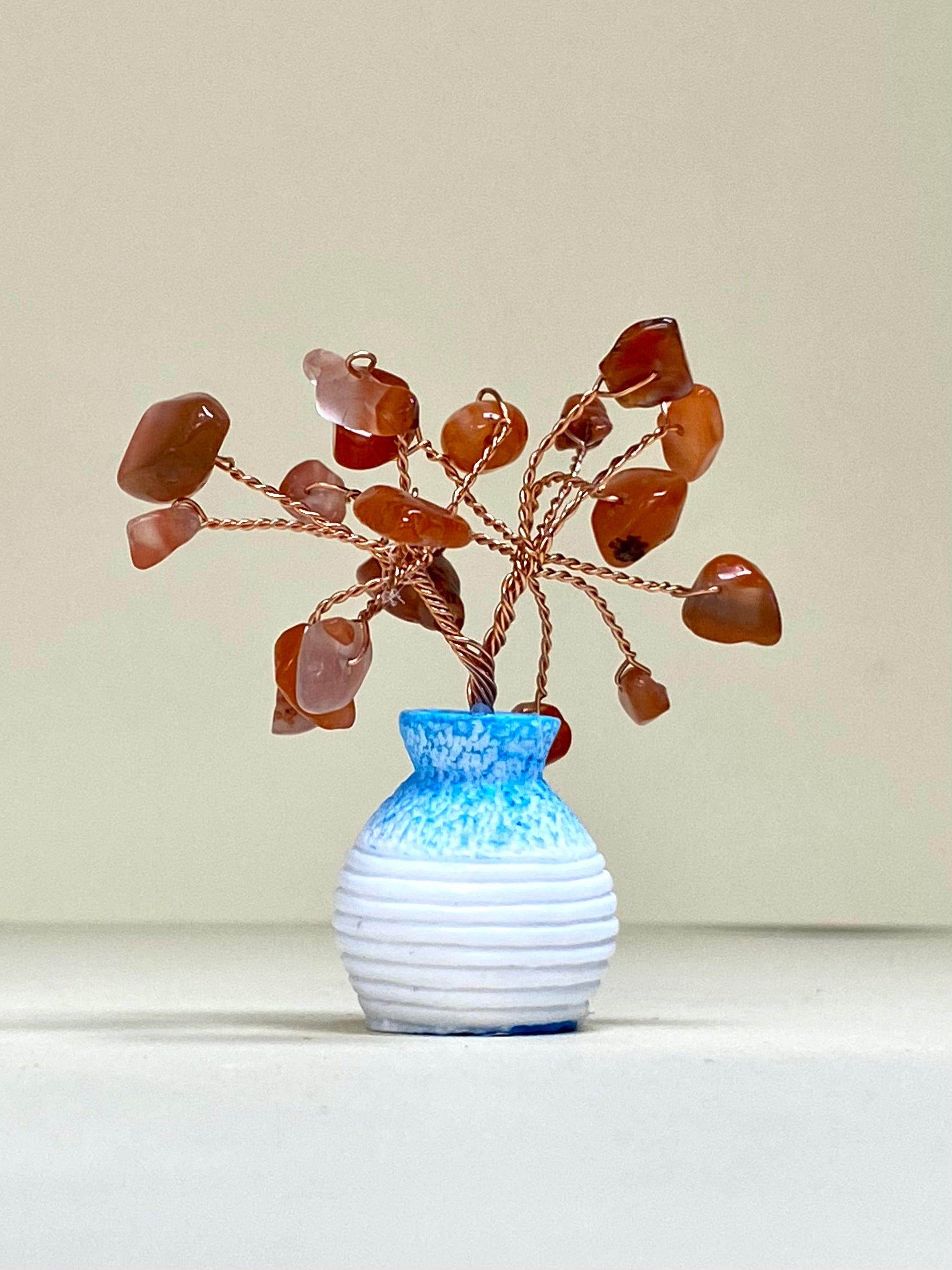 Red Agate Chip Tree in Blue Pot